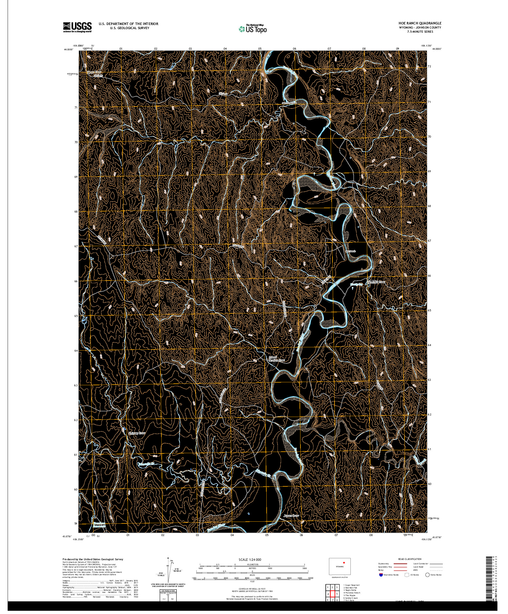 USGS US TOPO 7.5-MINUTE MAP FOR HOE RANCH, WY 2021