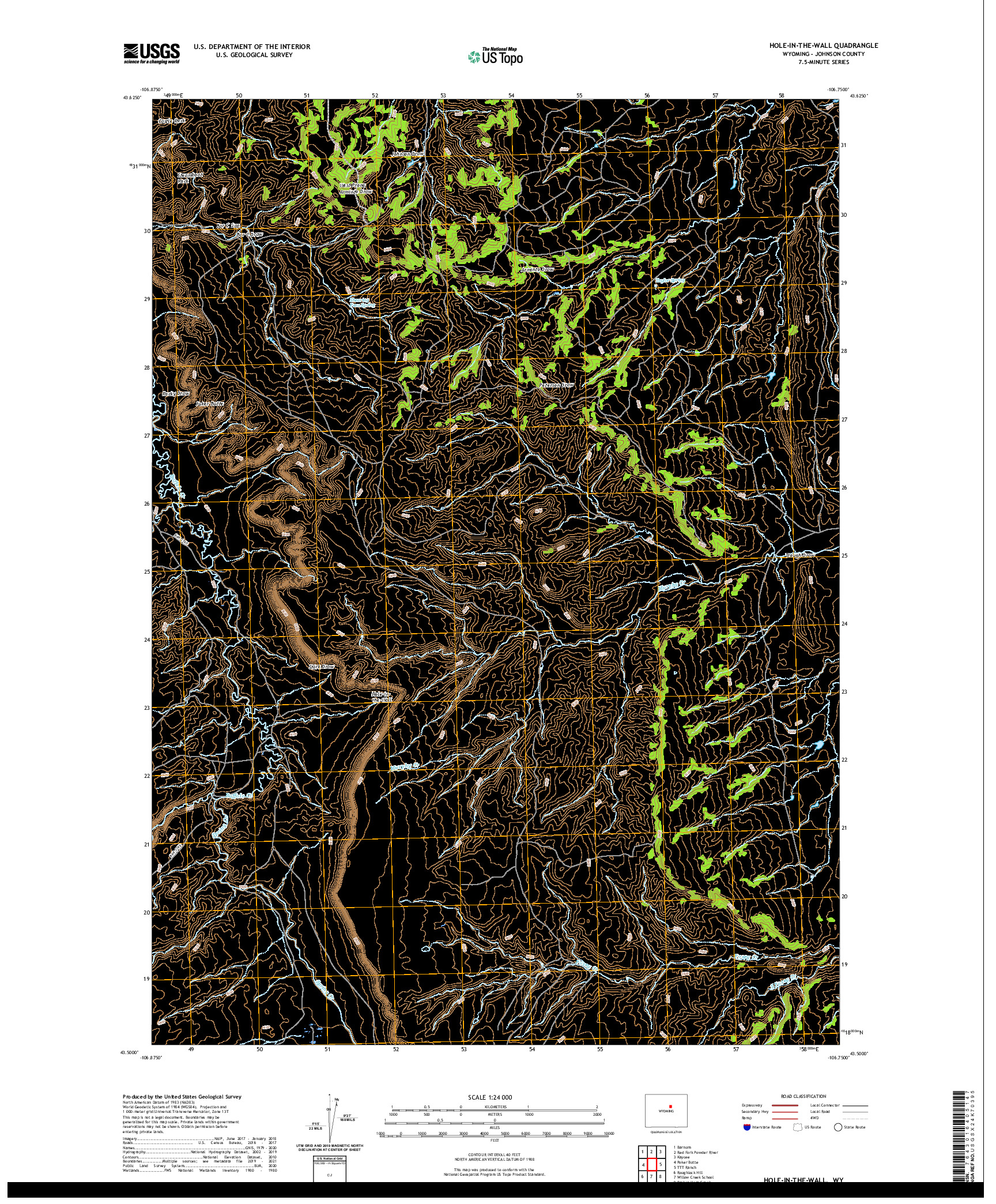 USGS US TOPO 7.5-MINUTE MAP FOR HOLE-IN-THE-WALL, WY 2021