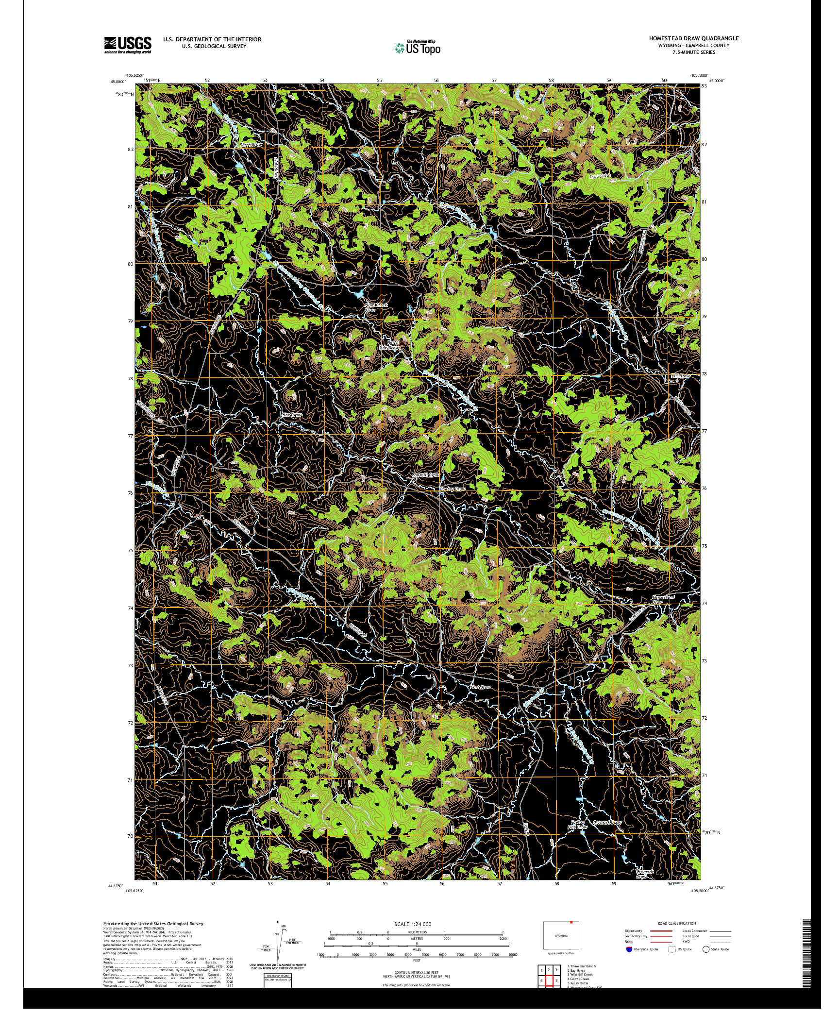 USGS US TOPO 7.5-MINUTE MAP FOR HOMESTEAD DRAW, WY 2021