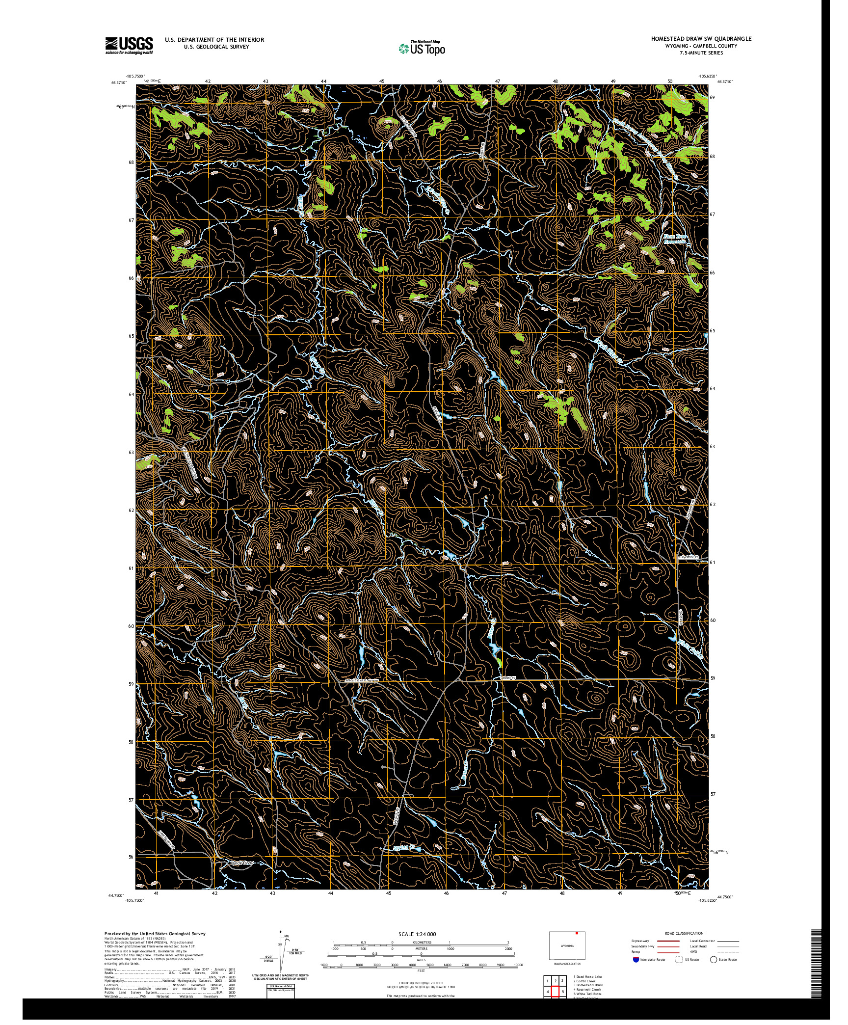 USGS US TOPO 7.5-MINUTE MAP FOR HOMESTEAD DRAW SW, WY 2021