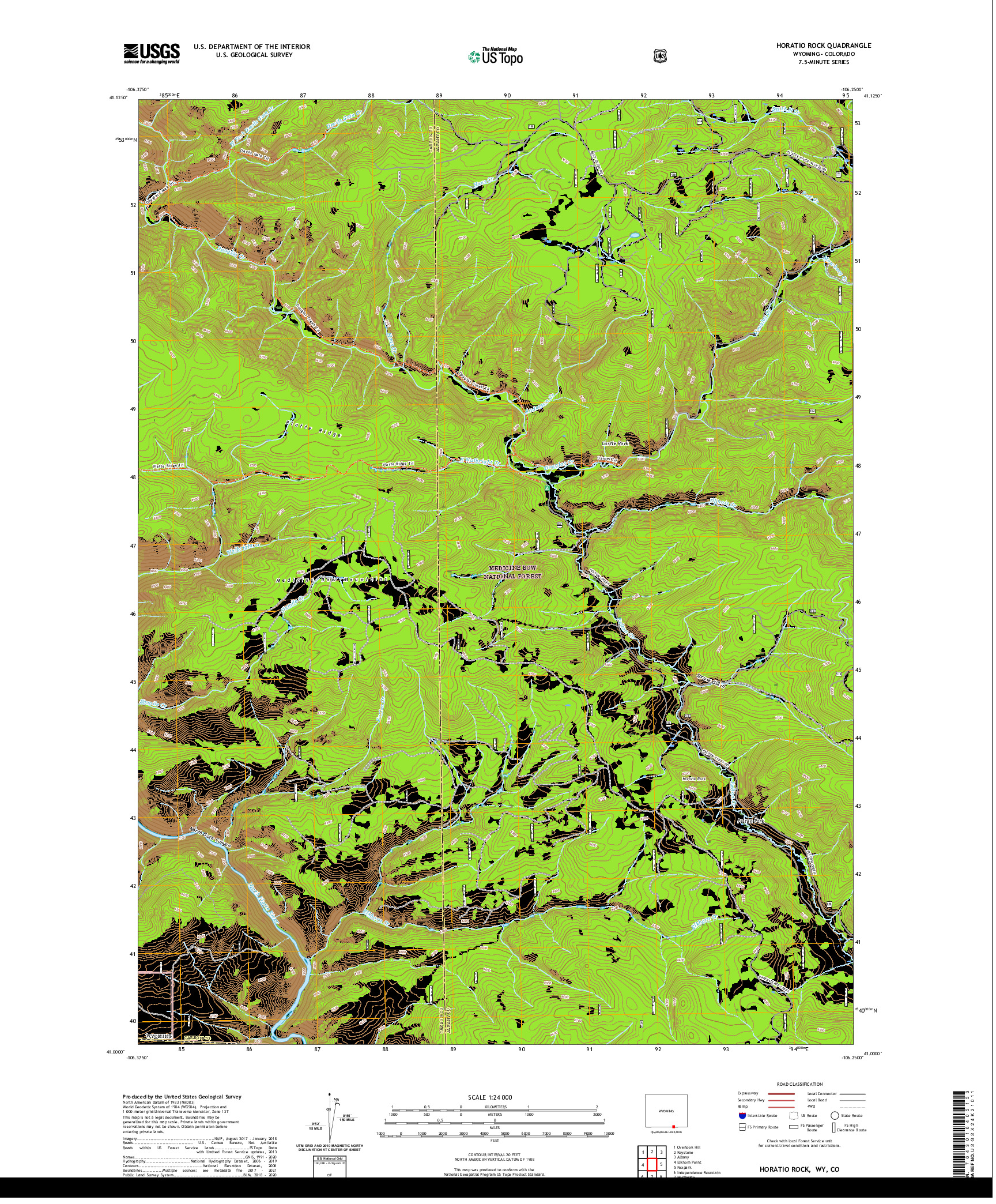 USGS US TOPO 7.5-MINUTE MAP FOR HORATIO ROCK, WY,CO 2021