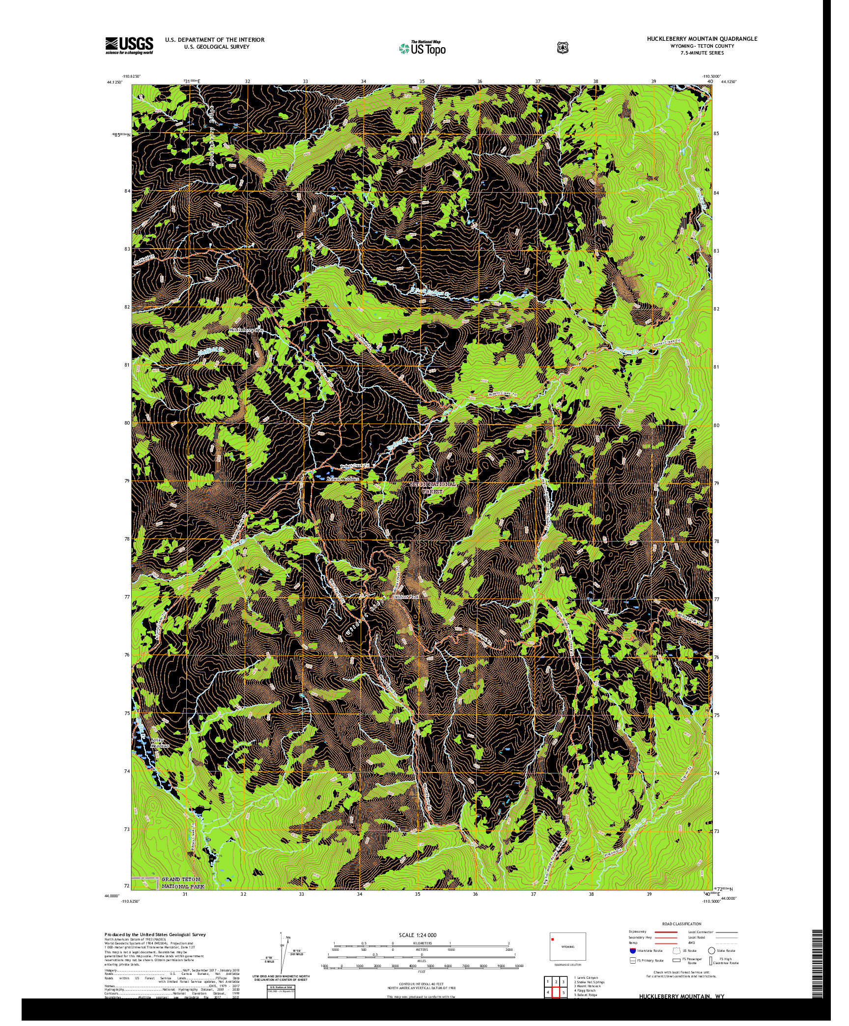 USGS US TOPO 7.5-MINUTE MAP FOR HUCKLEBERRY MOUNTAIN, WY 2021
