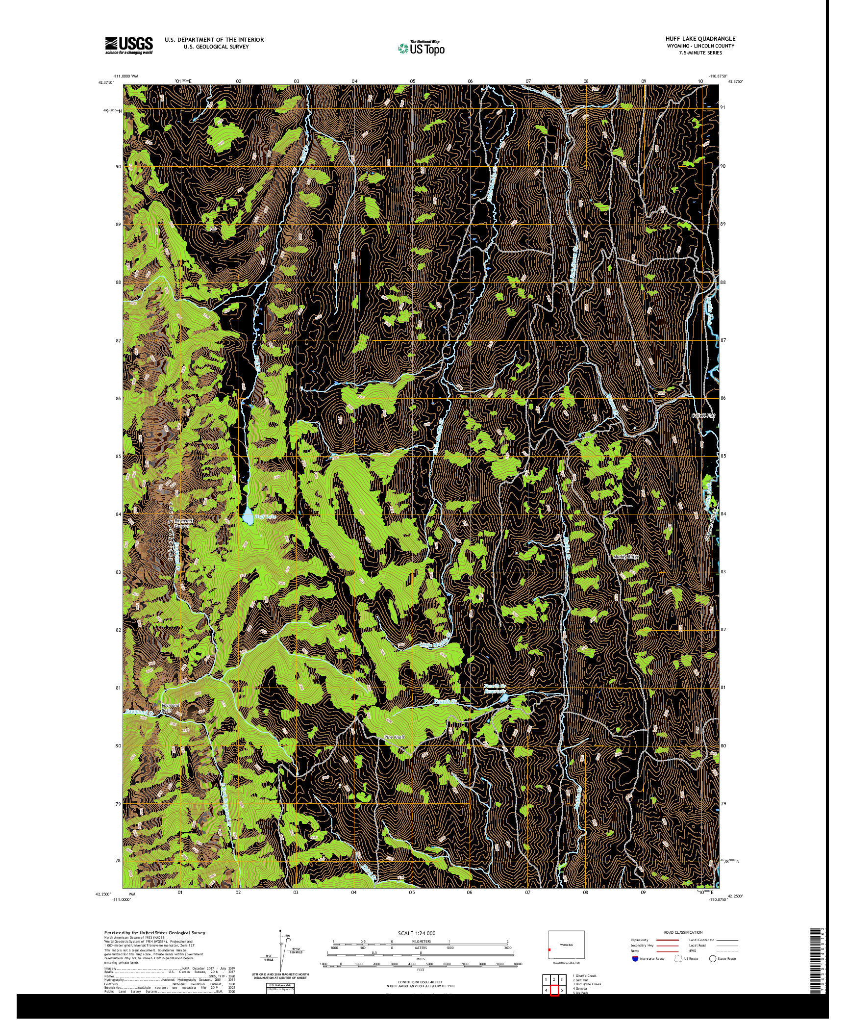 USGS US TOPO 7.5-MINUTE MAP FOR HUFF LAKE, WY 2021