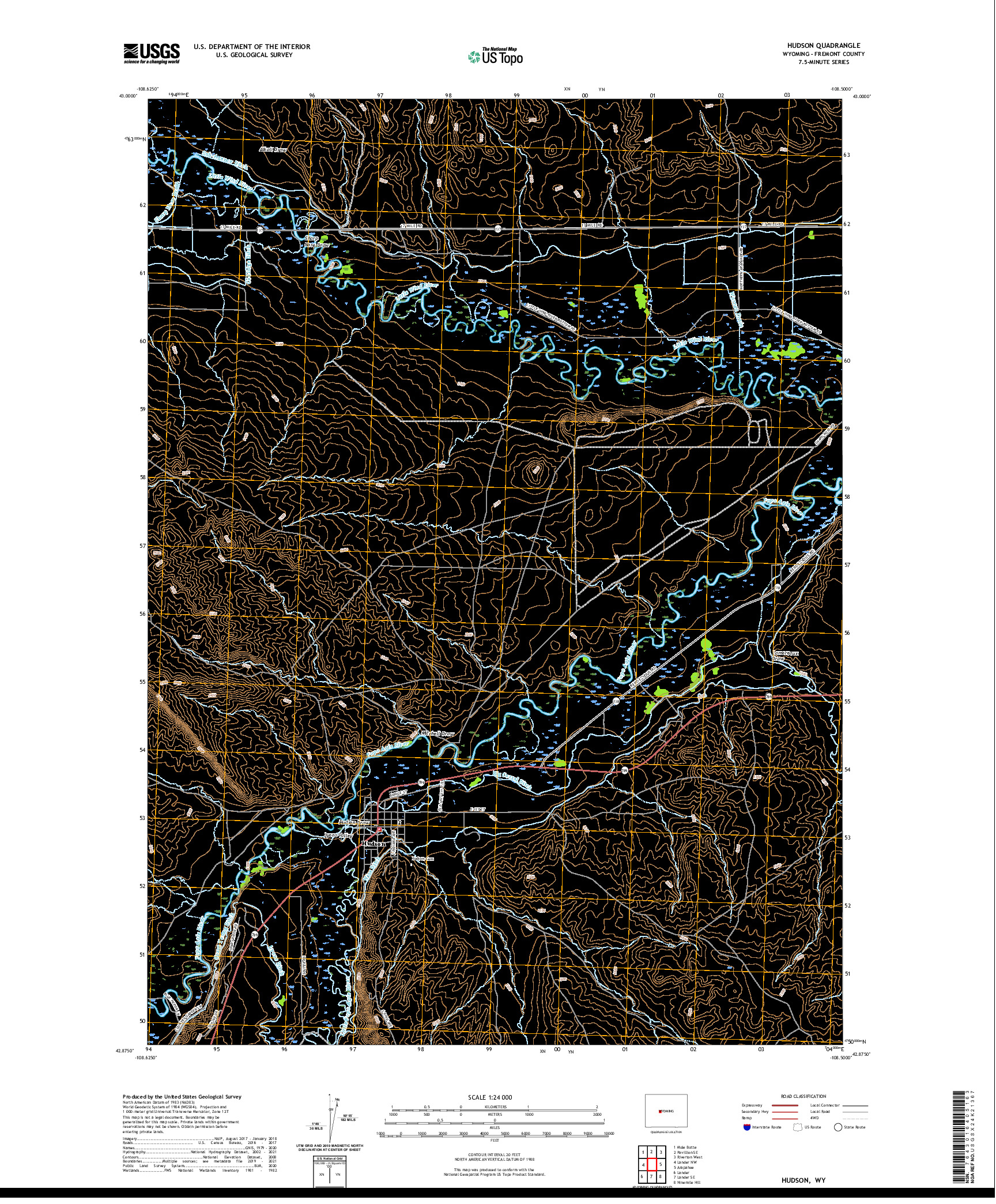 USGS US TOPO 7.5-MINUTE MAP FOR HUDSON, WY 2021