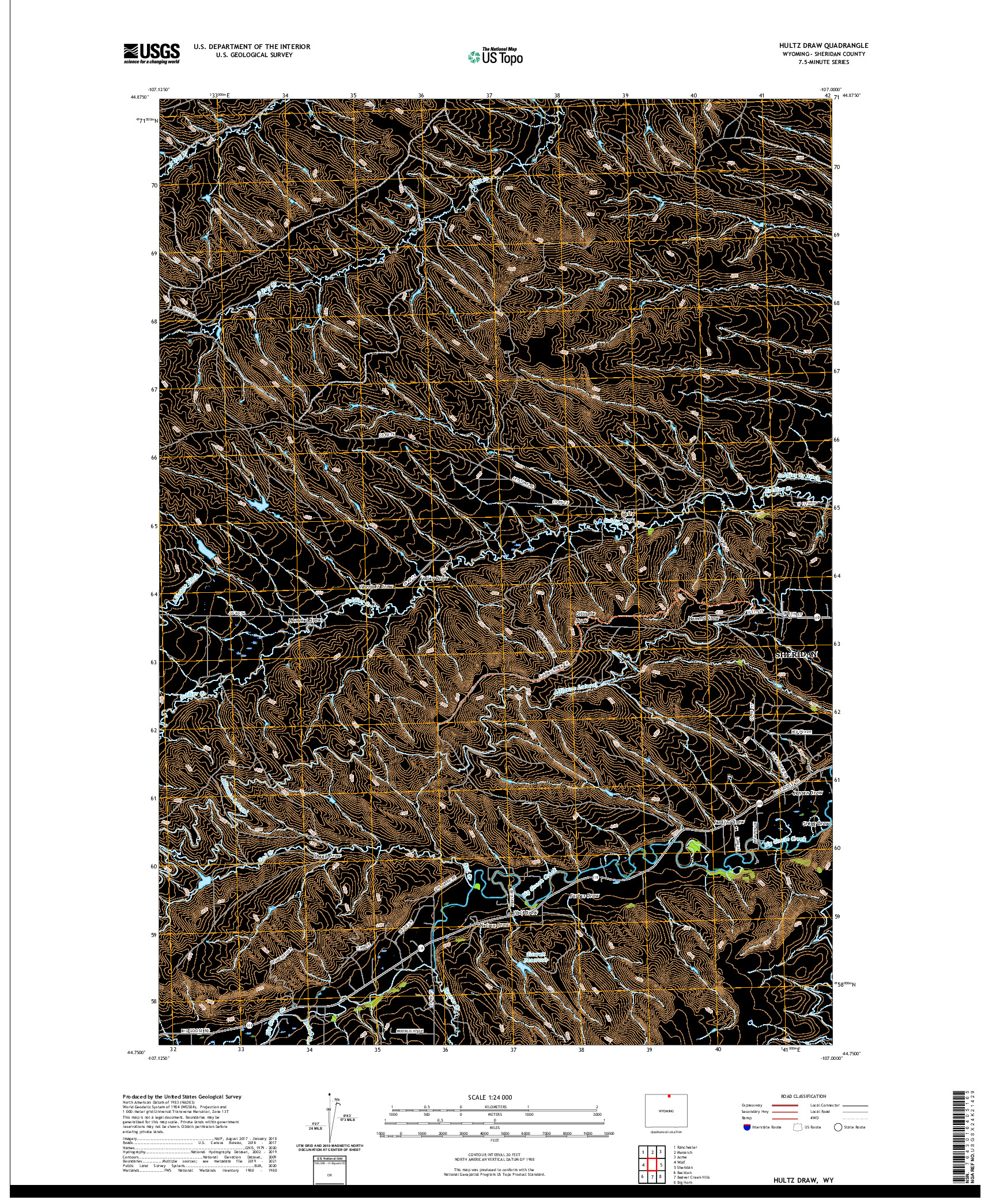 USGS US TOPO 7.5-MINUTE MAP FOR HULTZ DRAW, WY 2021