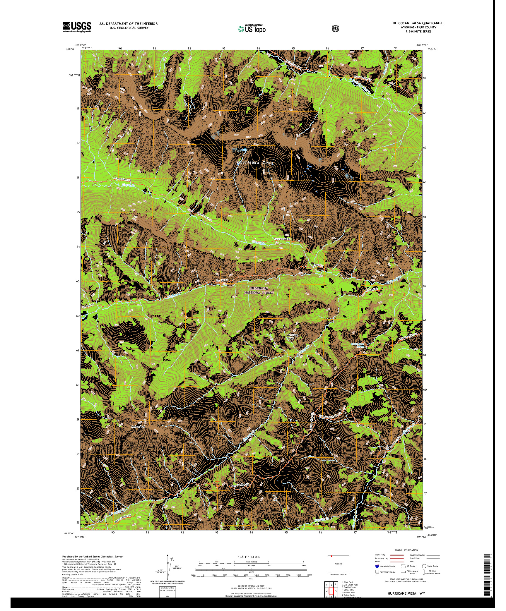 USGS US TOPO 7.5-MINUTE MAP FOR HURRICANE MESA, WY 2021