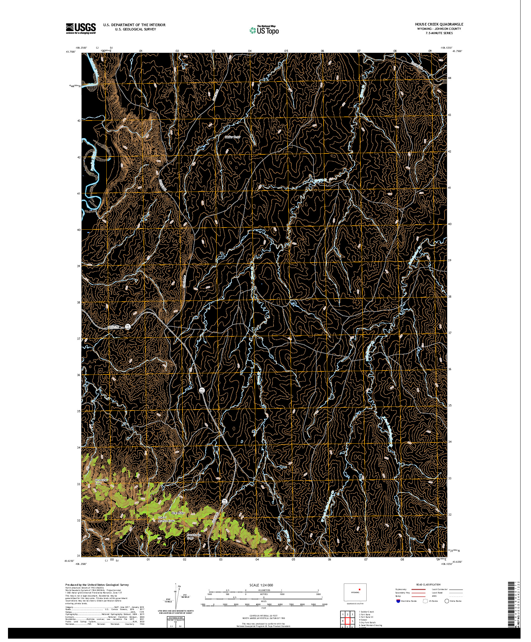 USGS US TOPO 7.5-MINUTE MAP FOR HOUSE CREEK, WY 2021