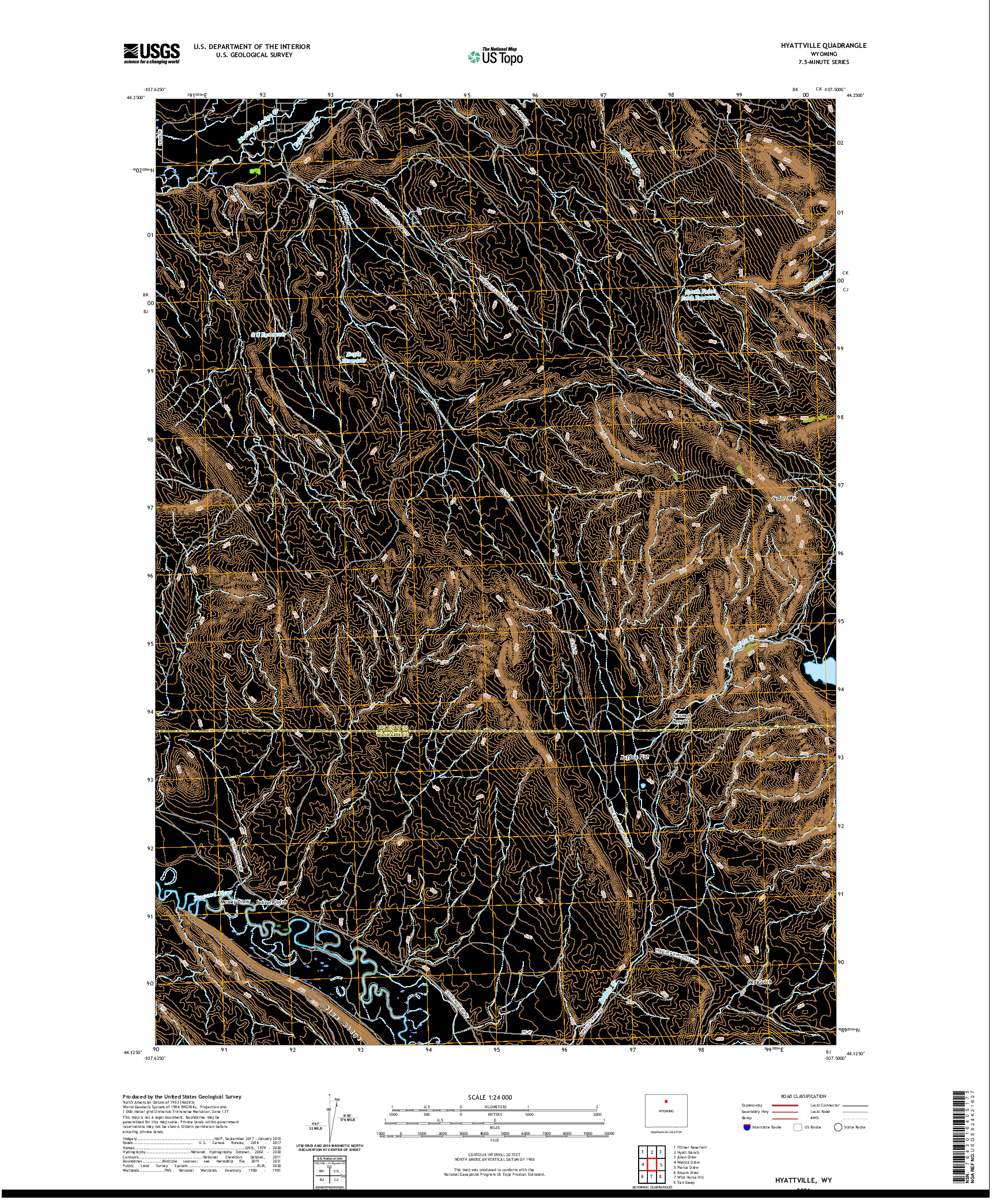 USGS US TOPO 7.5-MINUTE MAP FOR HYATTVILLE, WY 2021