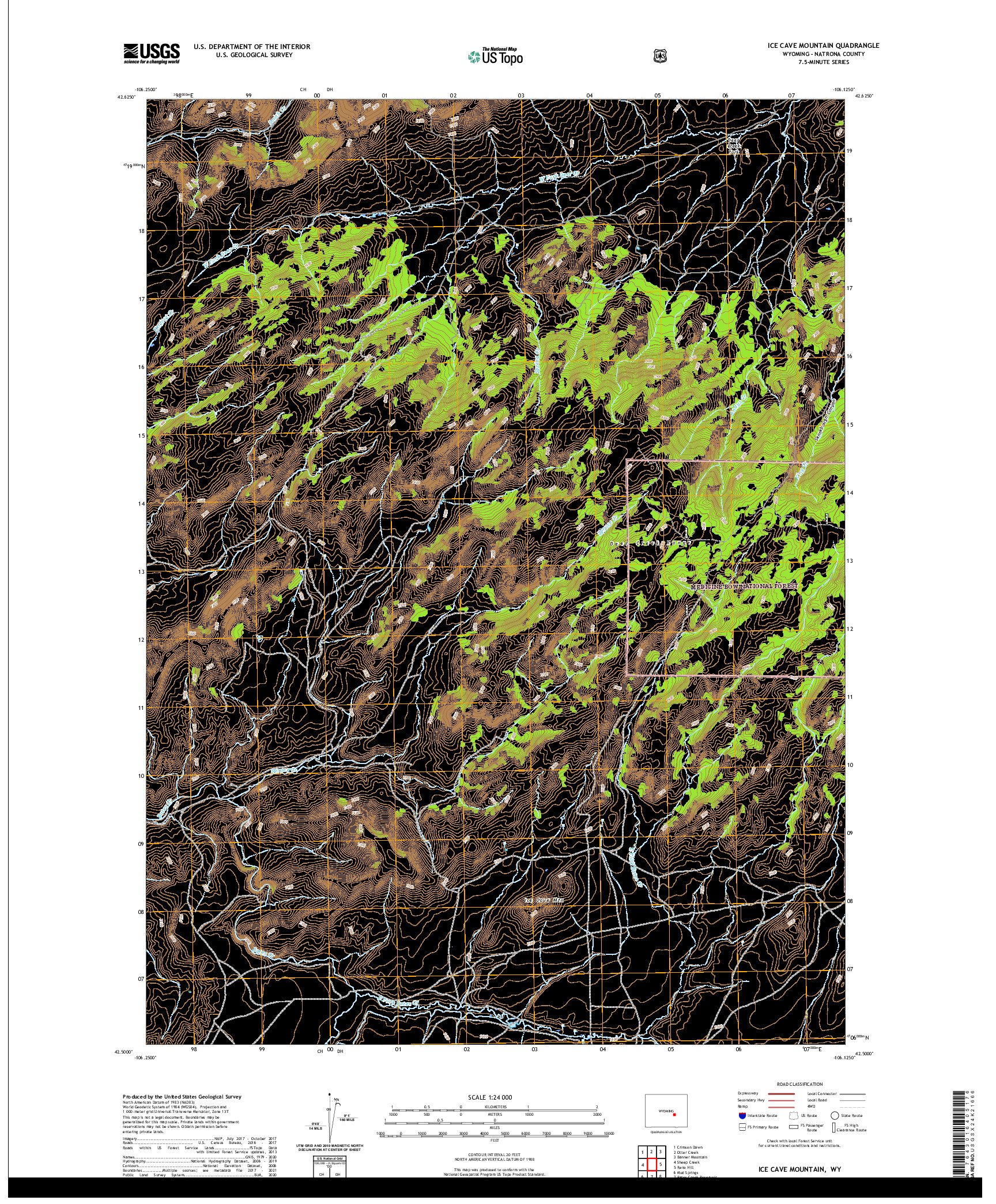 USGS US TOPO 7.5-MINUTE MAP FOR ICE CAVE MOUNTAIN, WY 2021