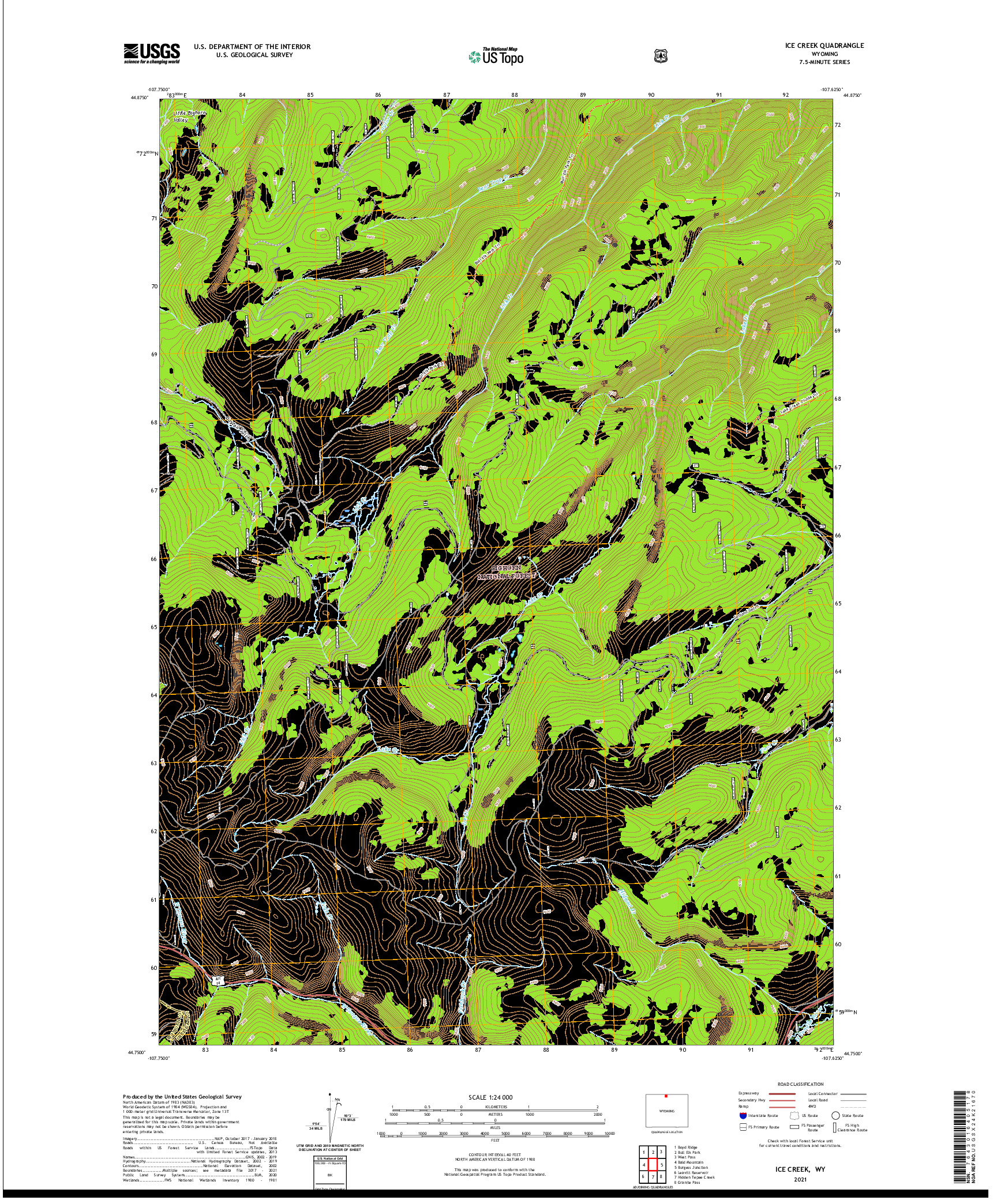 USGS US TOPO 7.5-MINUTE MAP FOR ICE CREEK, WY 2021