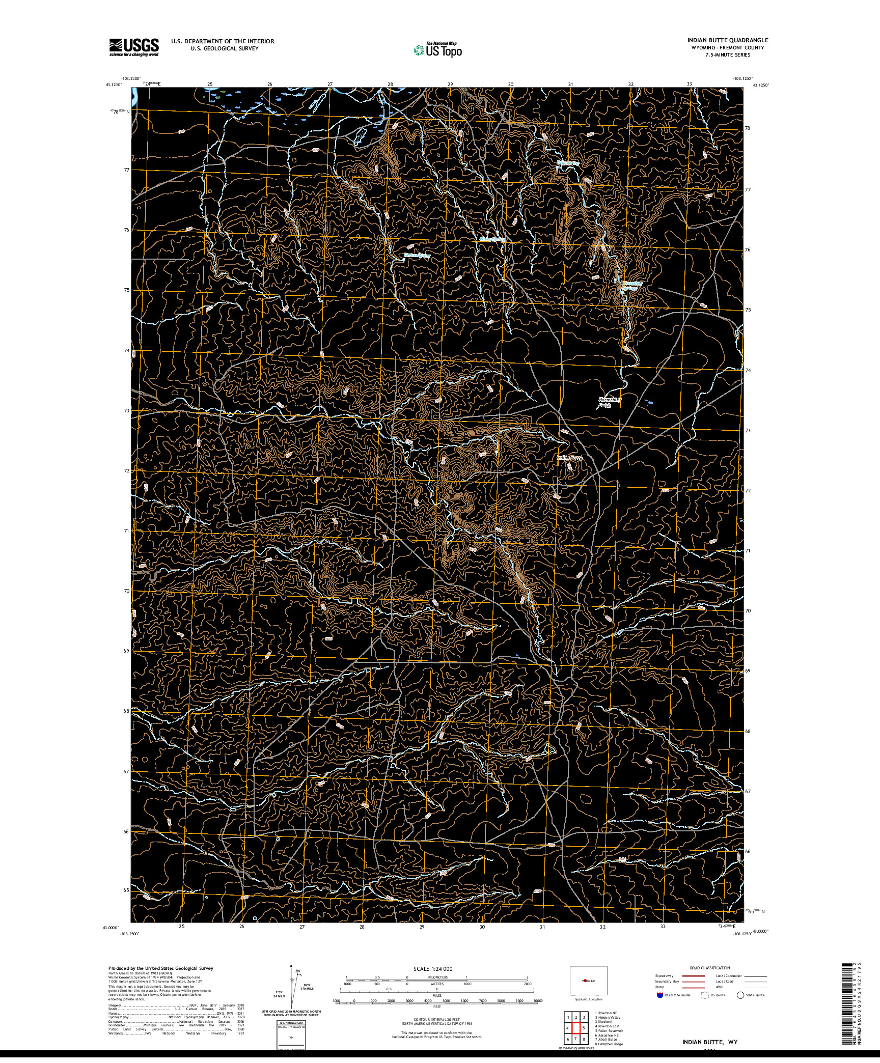 USGS US TOPO 7.5-MINUTE MAP FOR INDIAN BUTTE, WY 2021