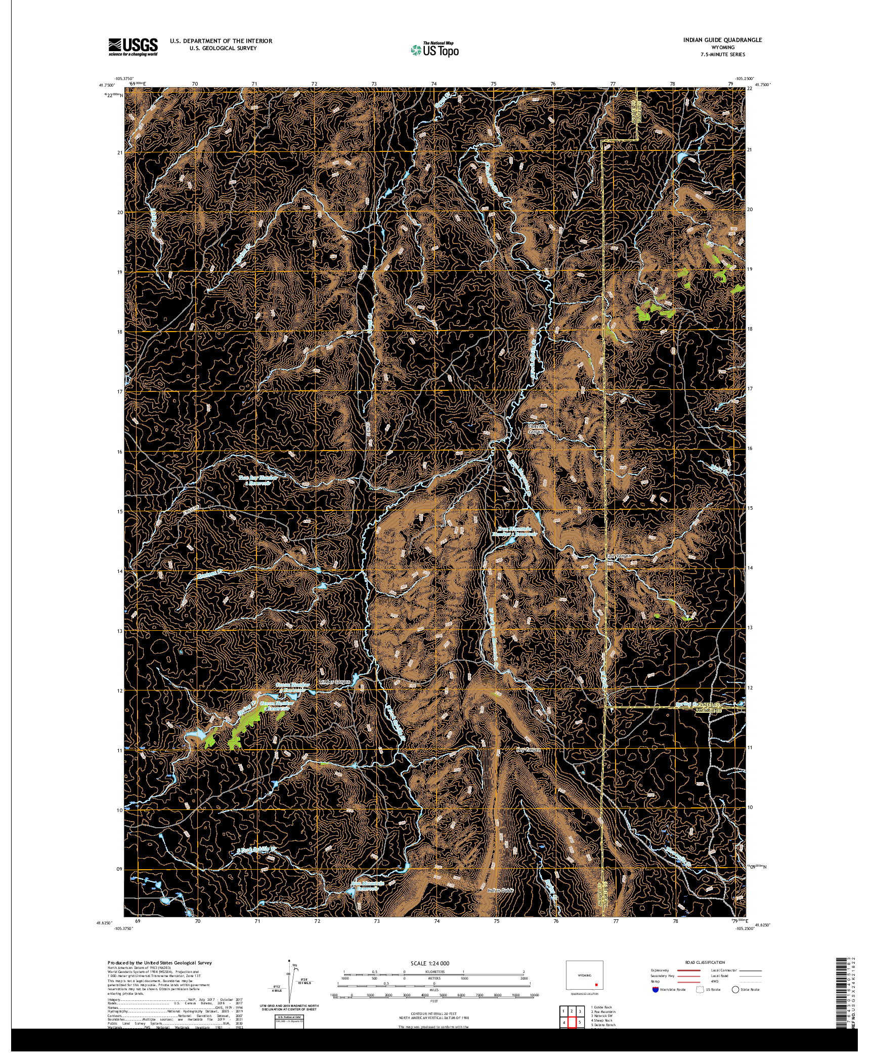 USGS US TOPO 7.5-MINUTE MAP FOR INDIAN GUIDE, WY 2021