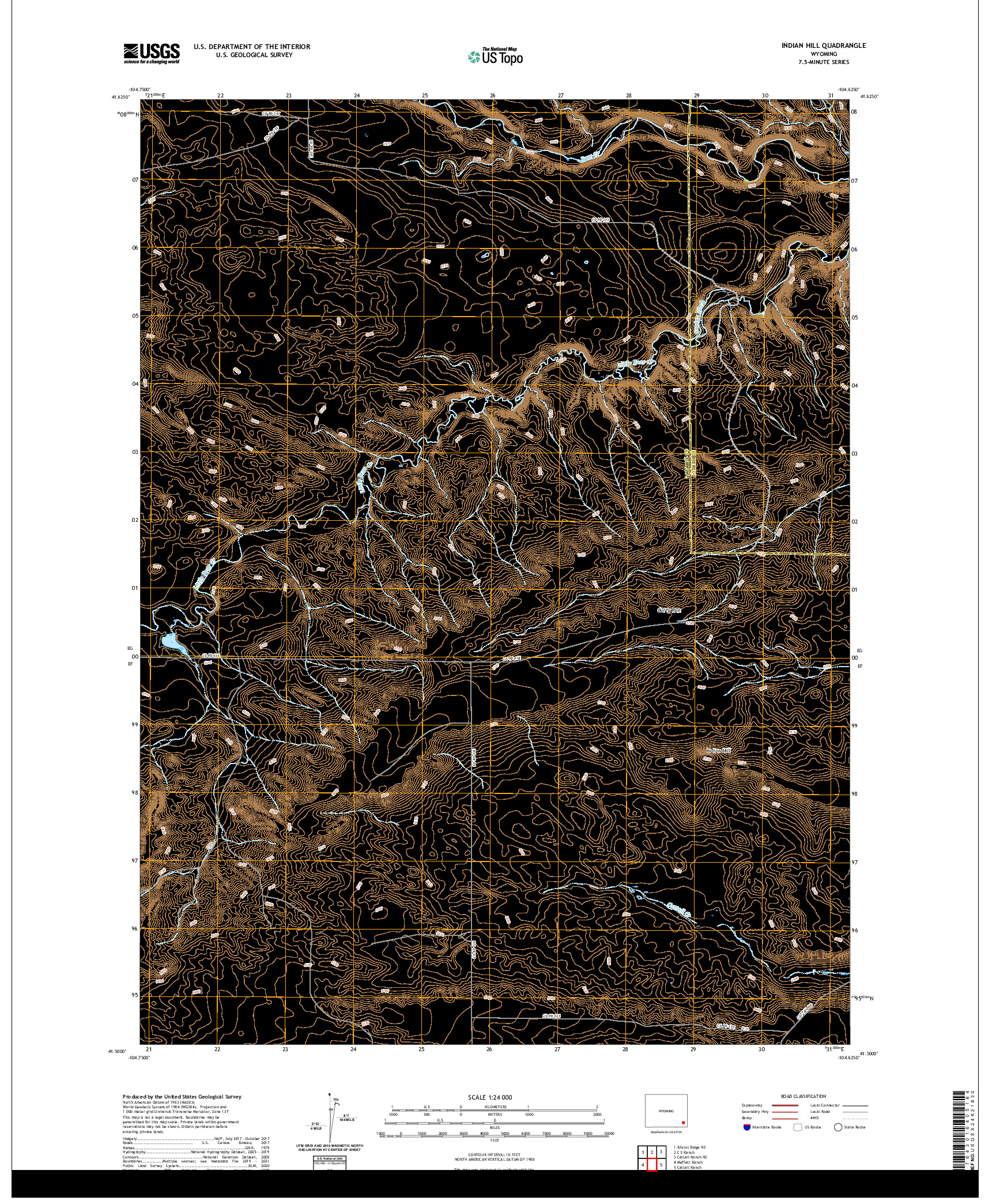 USGS US TOPO 7.5-MINUTE MAP FOR INDIAN HILL, WY 2021