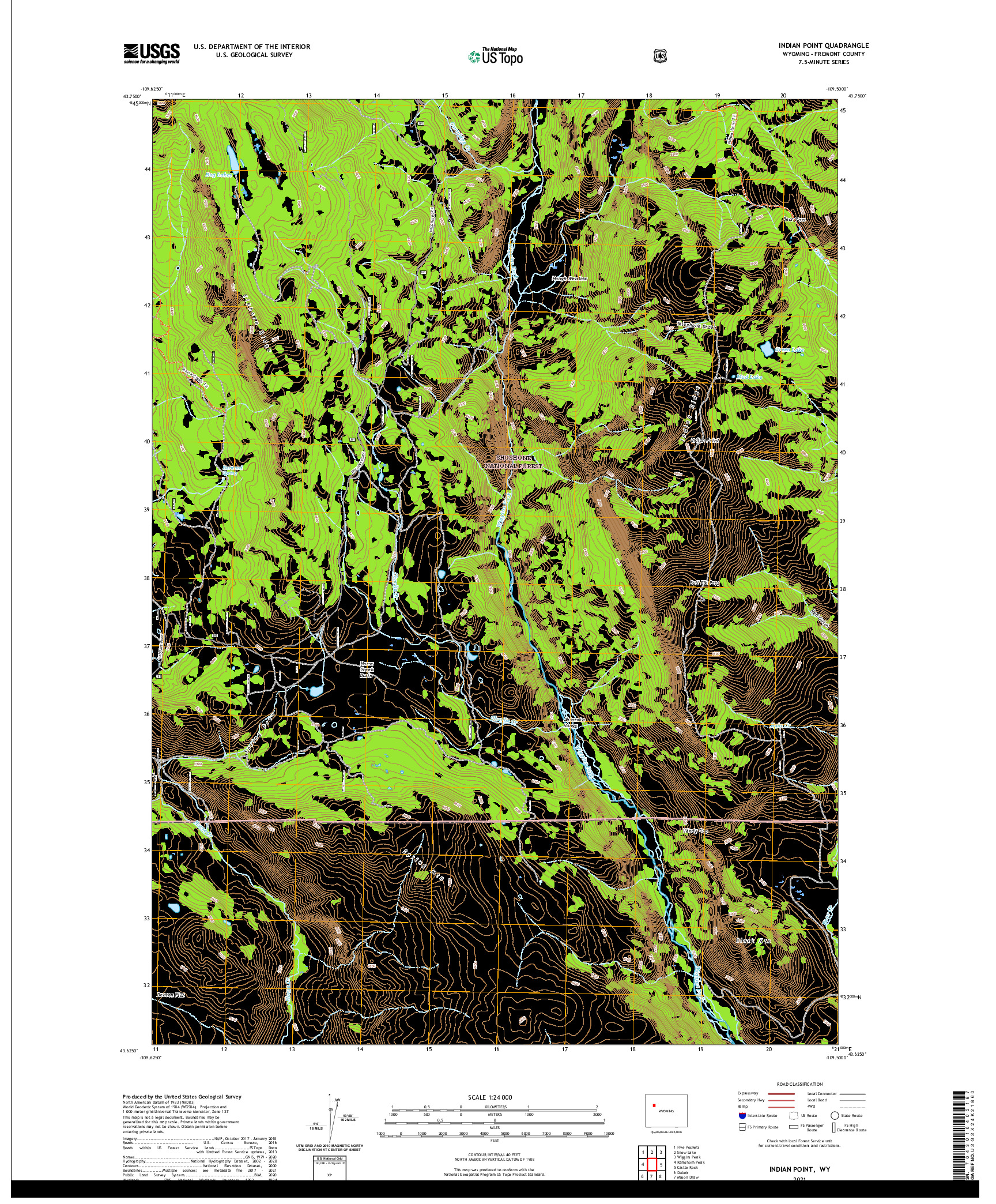 USGS US TOPO 7.5-MINUTE MAP FOR INDIAN POINT, WY 2021