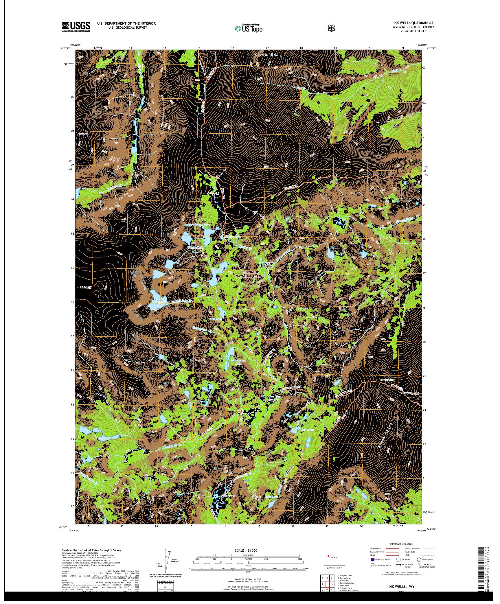 USGS US TOPO 7.5-MINUTE MAP FOR INK WELLS, WY 2021