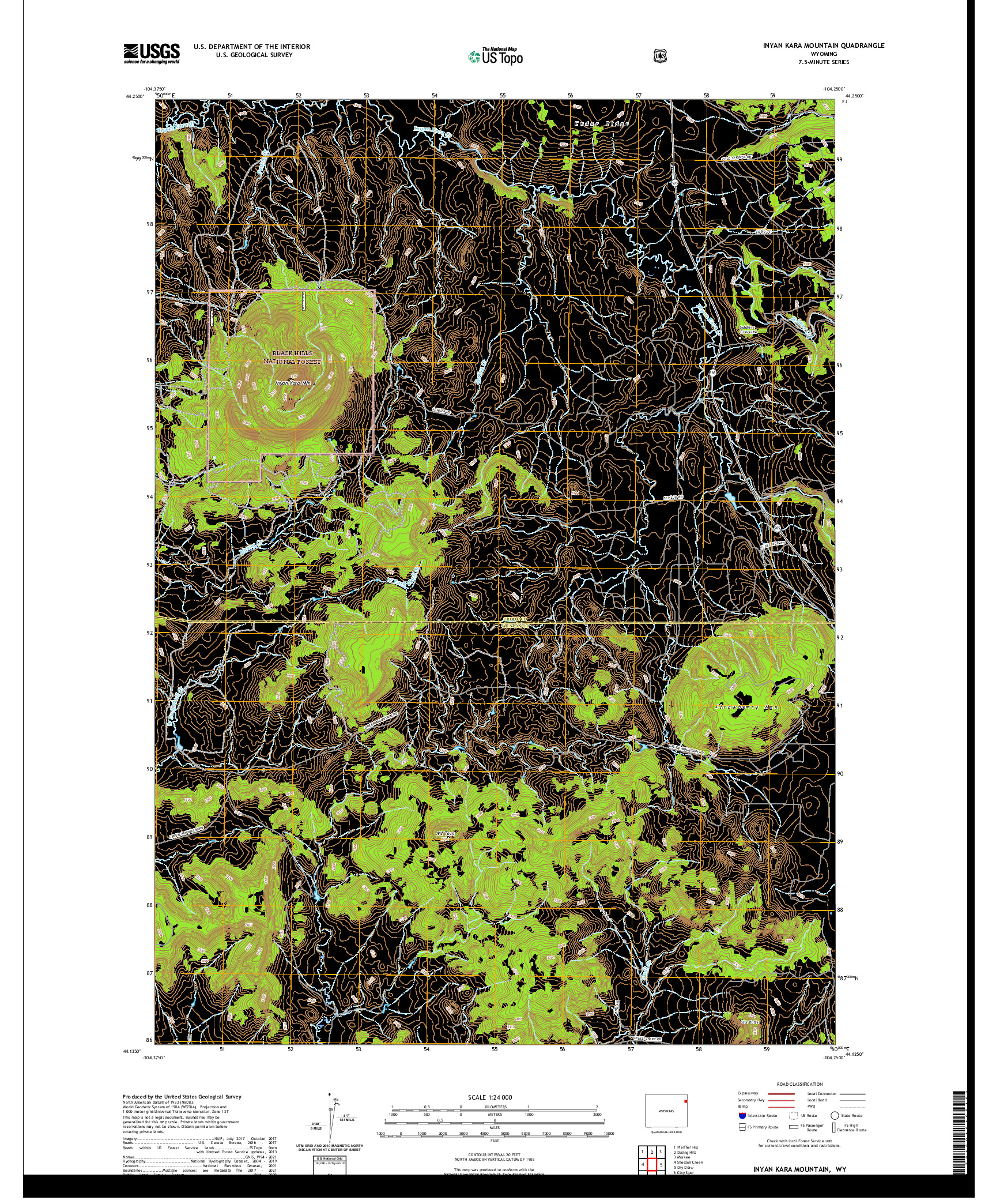 USGS US TOPO 7.5-MINUTE MAP FOR INYAN KARA MOUNTAIN, WY 2021