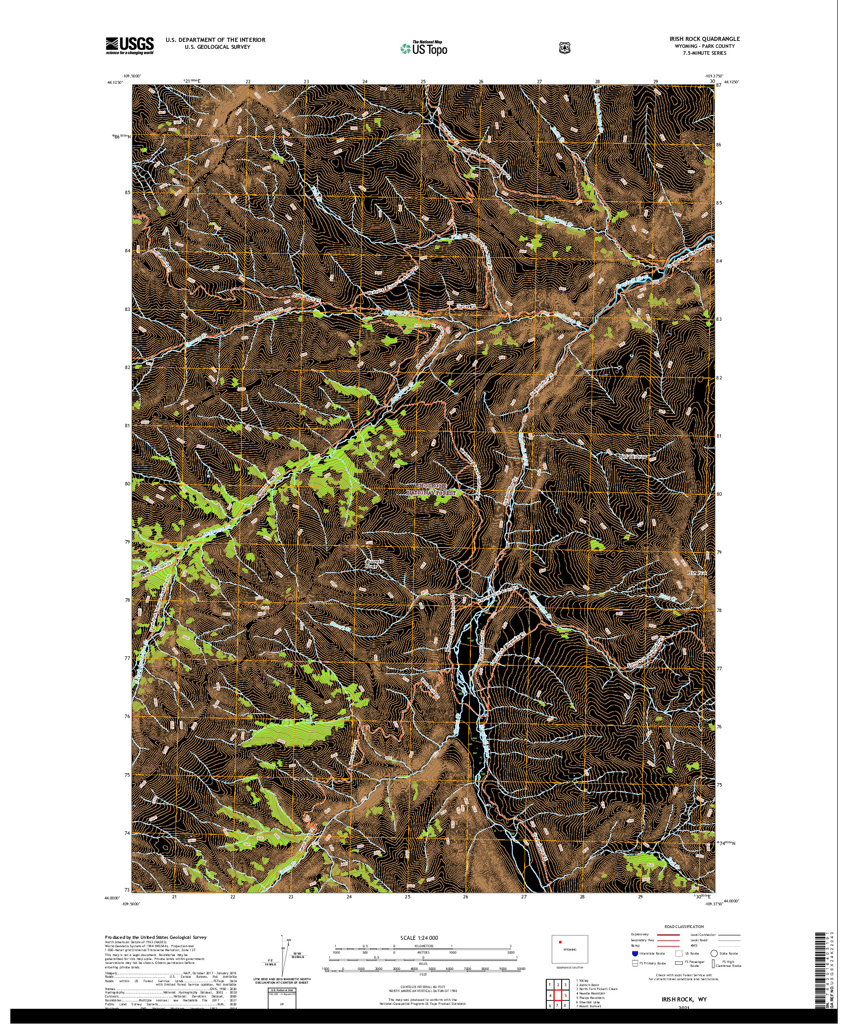 USGS US TOPO 7.5-MINUTE MAP FOR IRISH ROCK, WY 2021