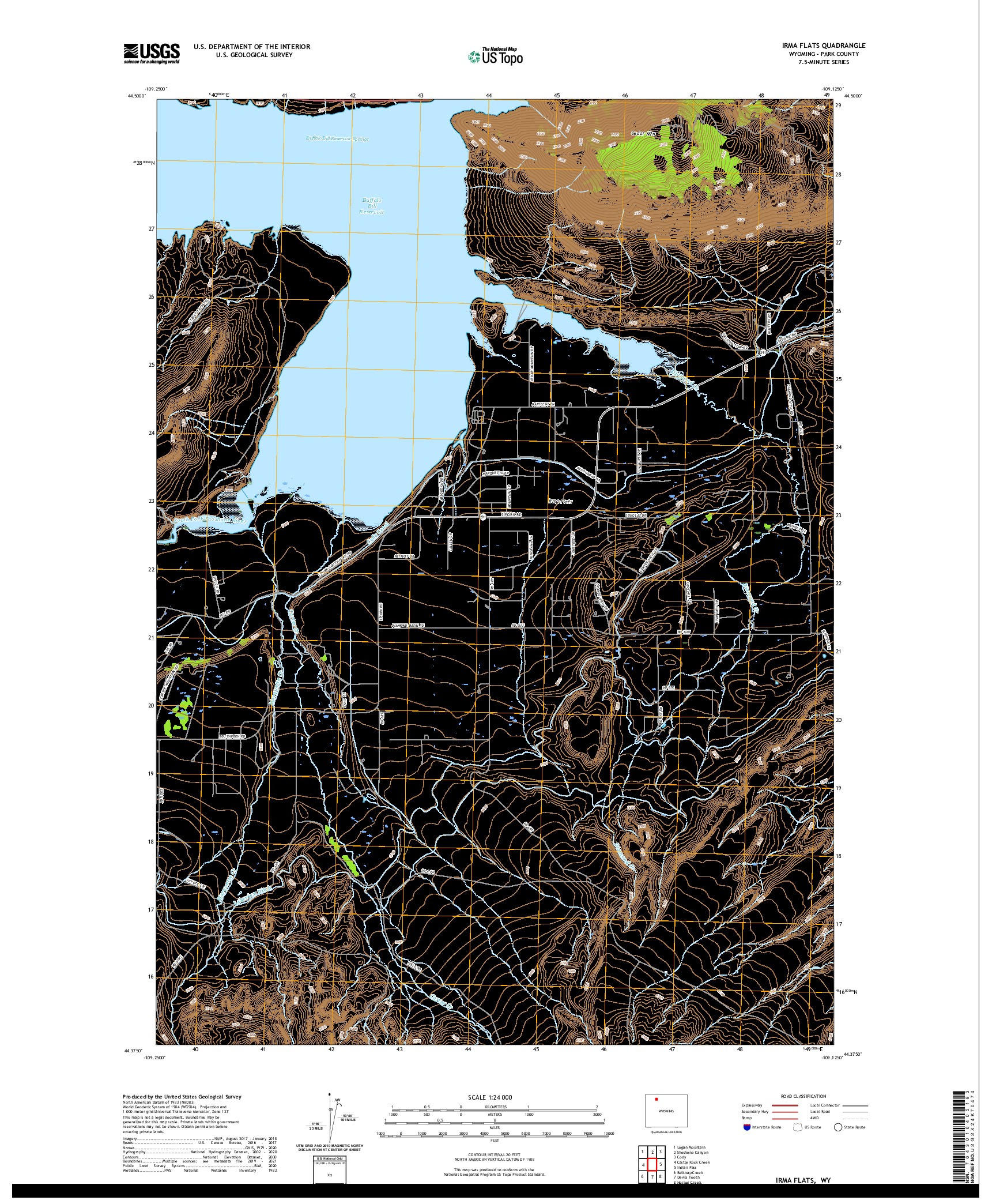 USGS US TOPO 7.5-MINUTE MAP FOR IRMA FLATS, WY 2021