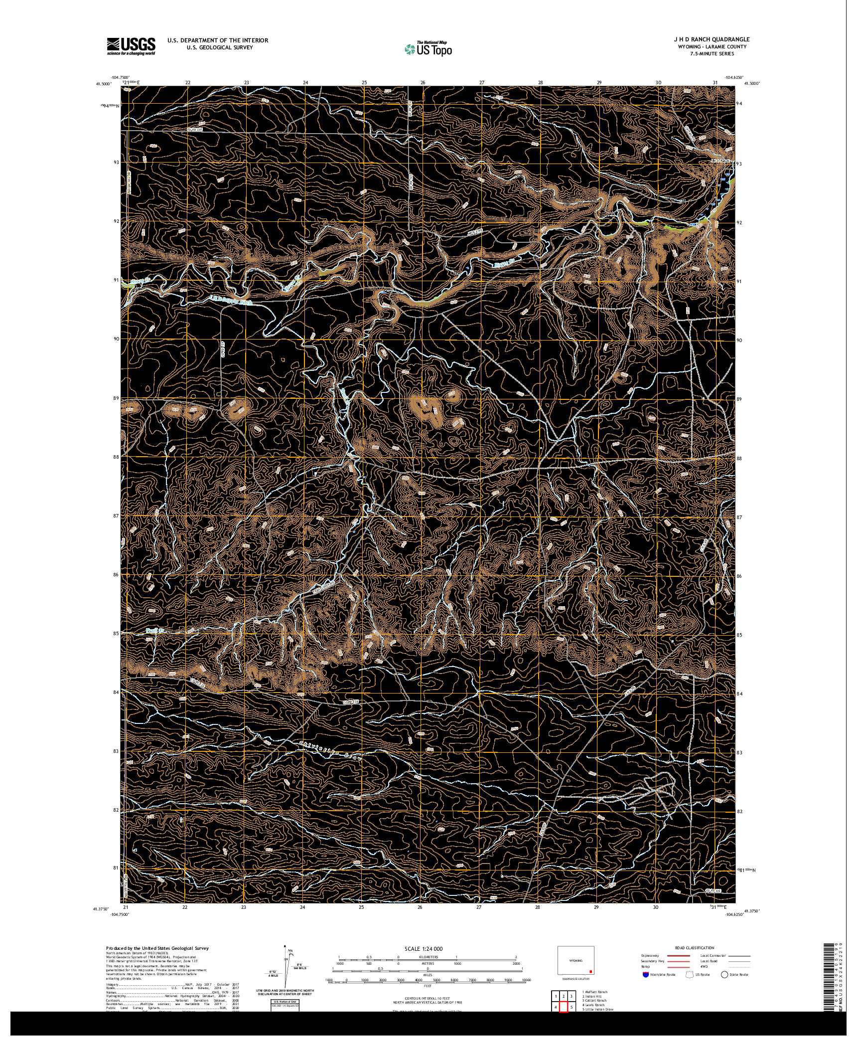 USGS US TOPO 7.5-MINUTE MAP FOR J H D RANCH, WY 2021