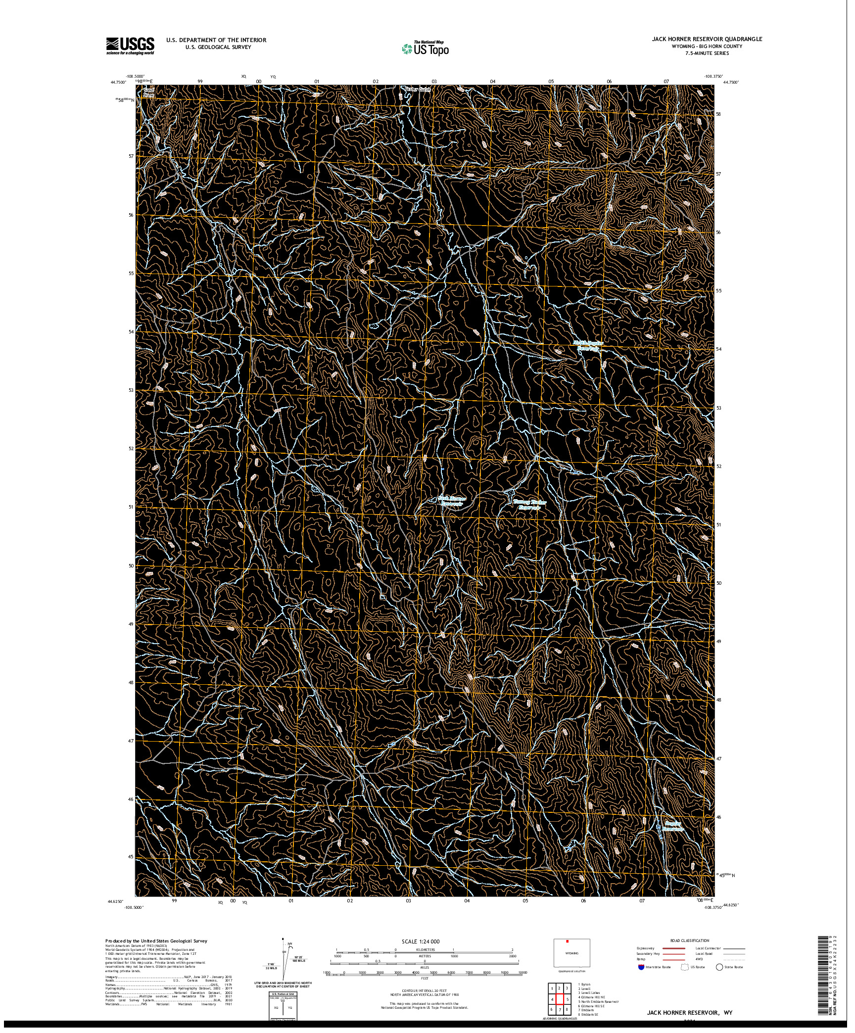 USGS US TOPO 7.5-MINUTE MAP FOR JACK HORNER RESERVOIR, WY 2021