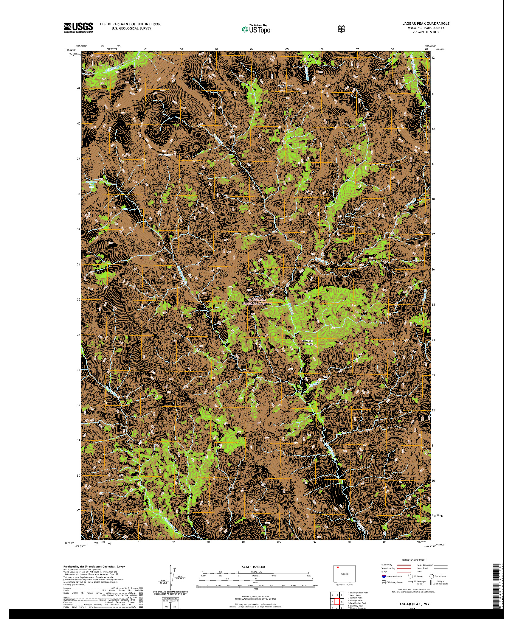 USGS US TOPO 7.5-MINUTE MAP FOR JAGGAR PEAK, WY 2021