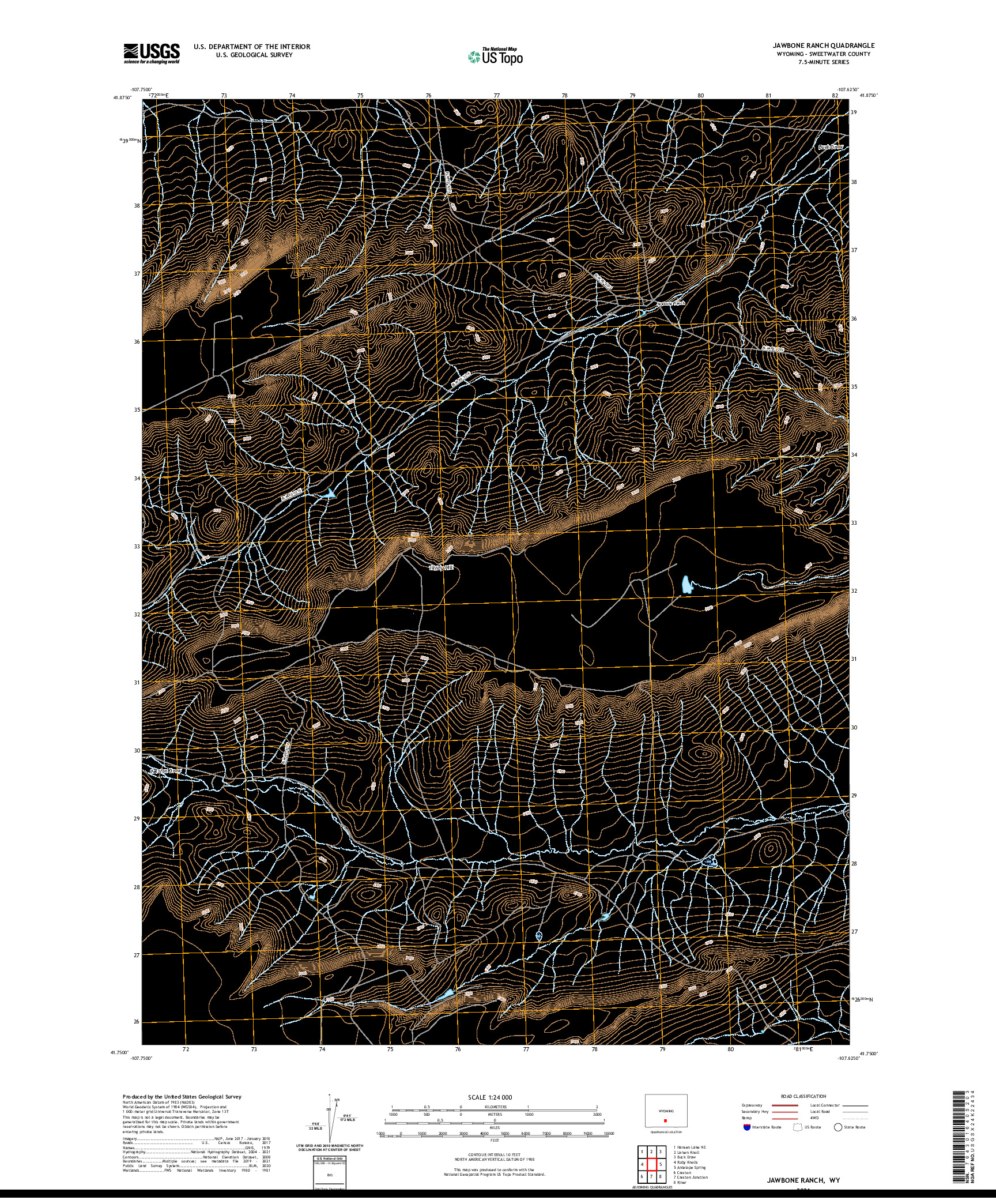 USGS US TOPO 7.5-MINUTE MAP FOR JAWBONE RANCH, WY 2021