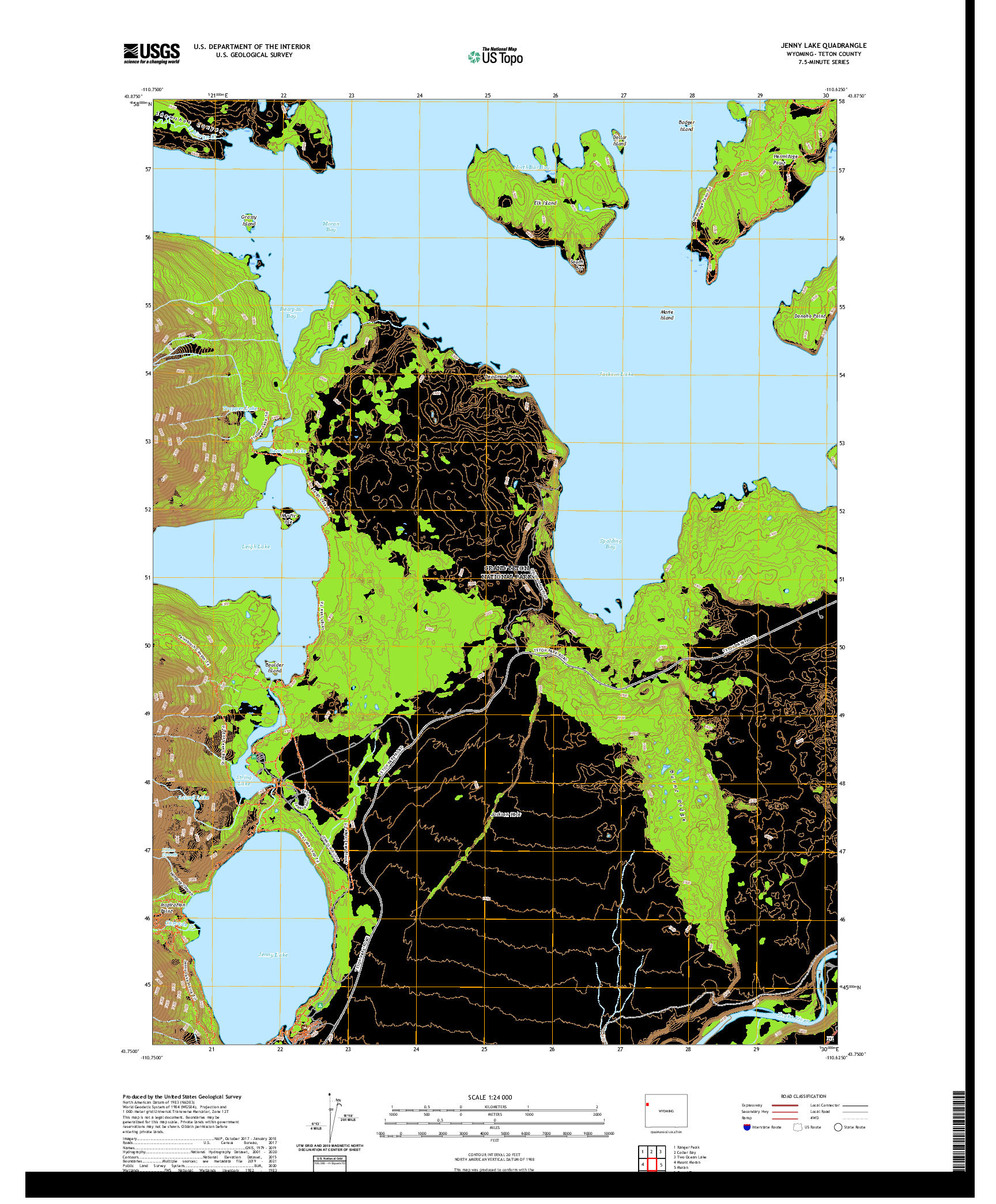 USGS US TOPO 7.5-MINUTE MAP FOR JENNY LAKE, WY 2021