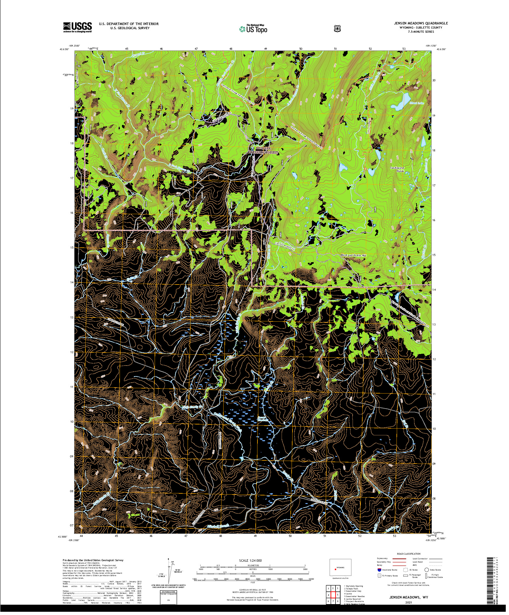 USGS US TOPO 7.5-MINUTE MAP FOR JENSEN MEADOWS, WY 2021