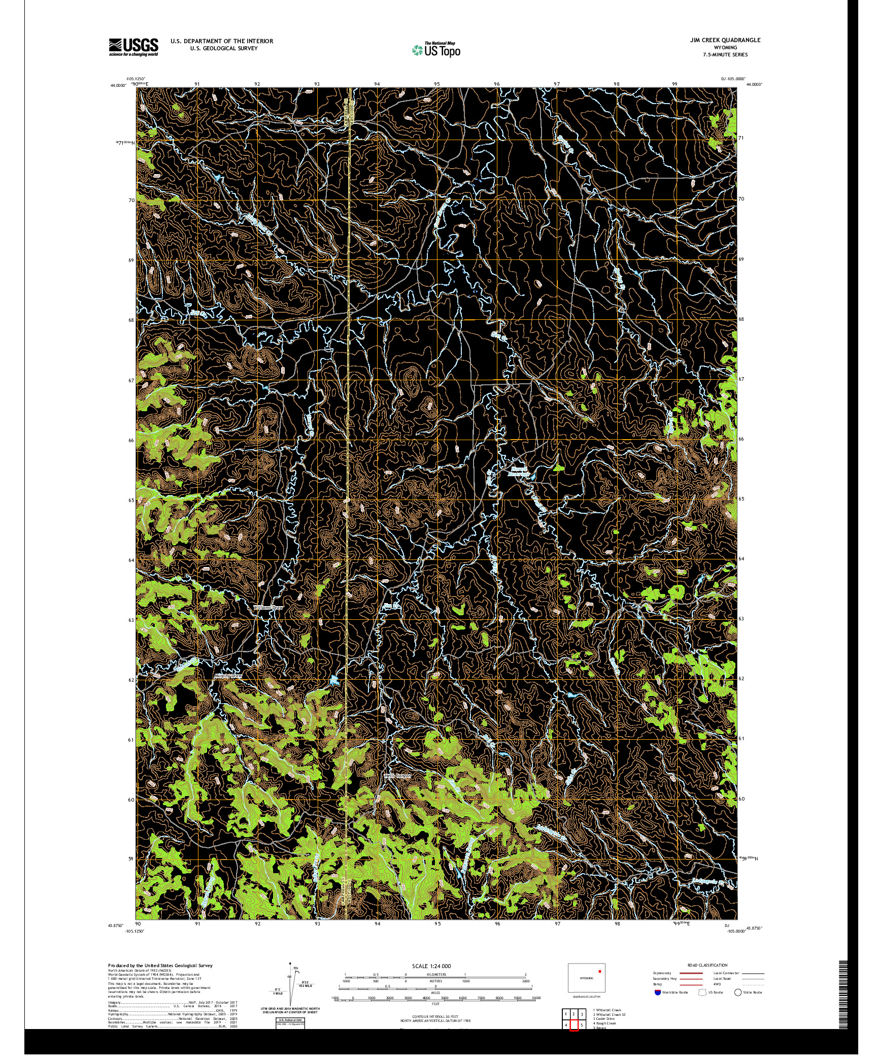 USGS US TOPO 7.5-MINUTE MAP FOR JIM CREEK, WY 2021