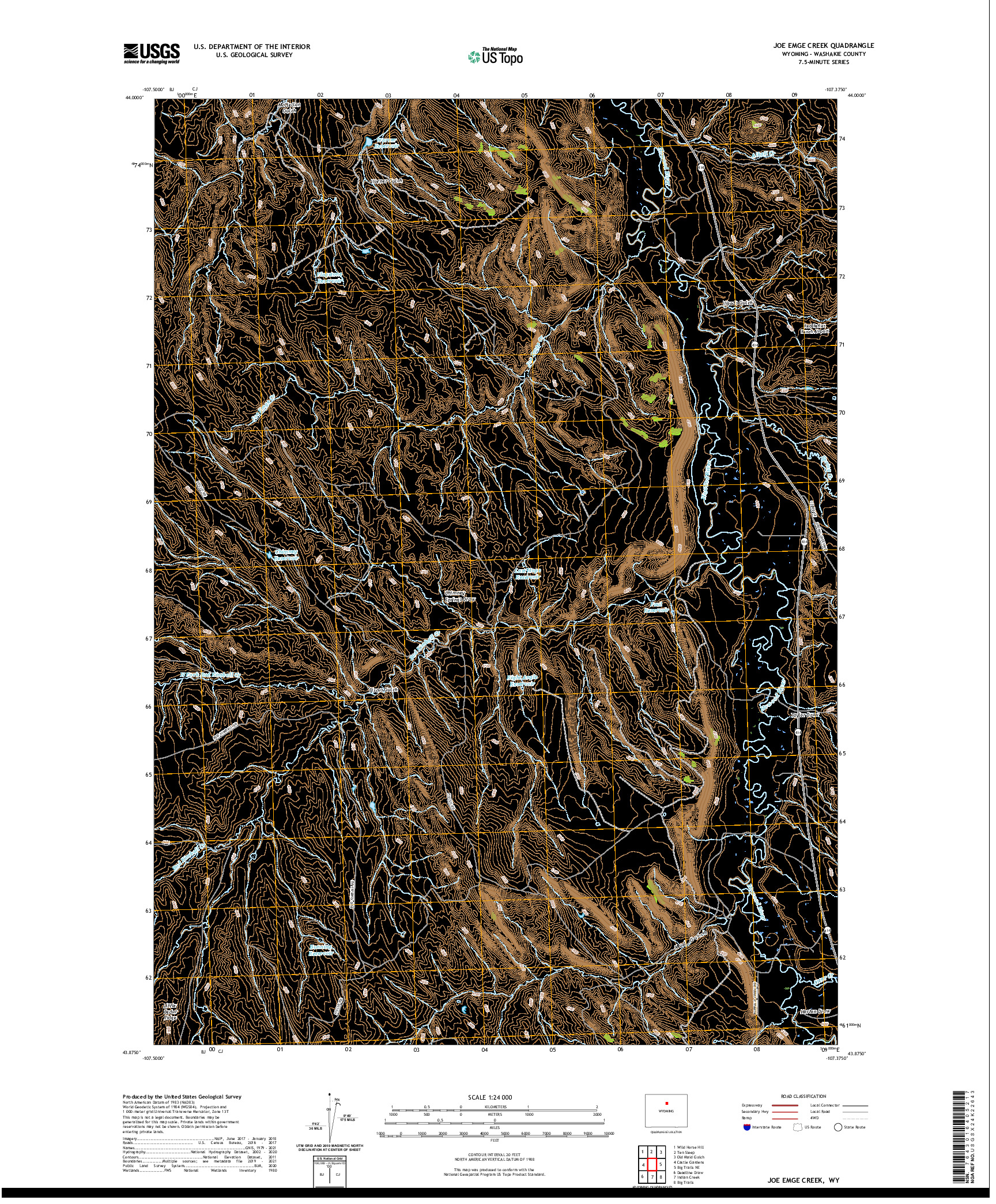 USGS US TOPO 7.5-MINUTE MAP FOR JOE EMGE CREEK, WY 2021