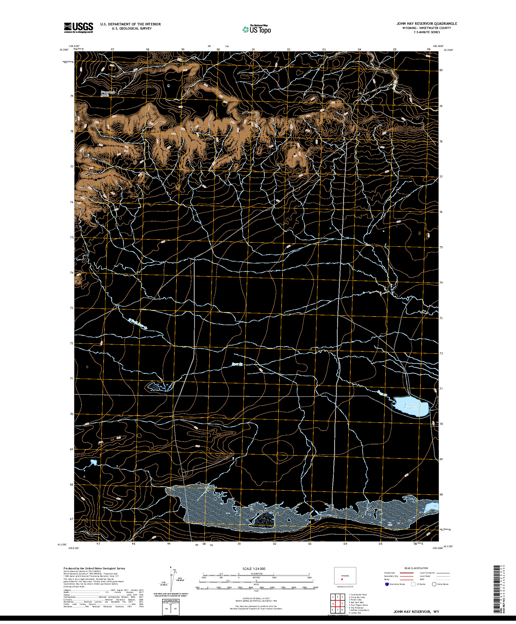 USGS US TOPO 7.5-MINUTE MAP FOR JOHN HAY RESERVOIR, WY 2021