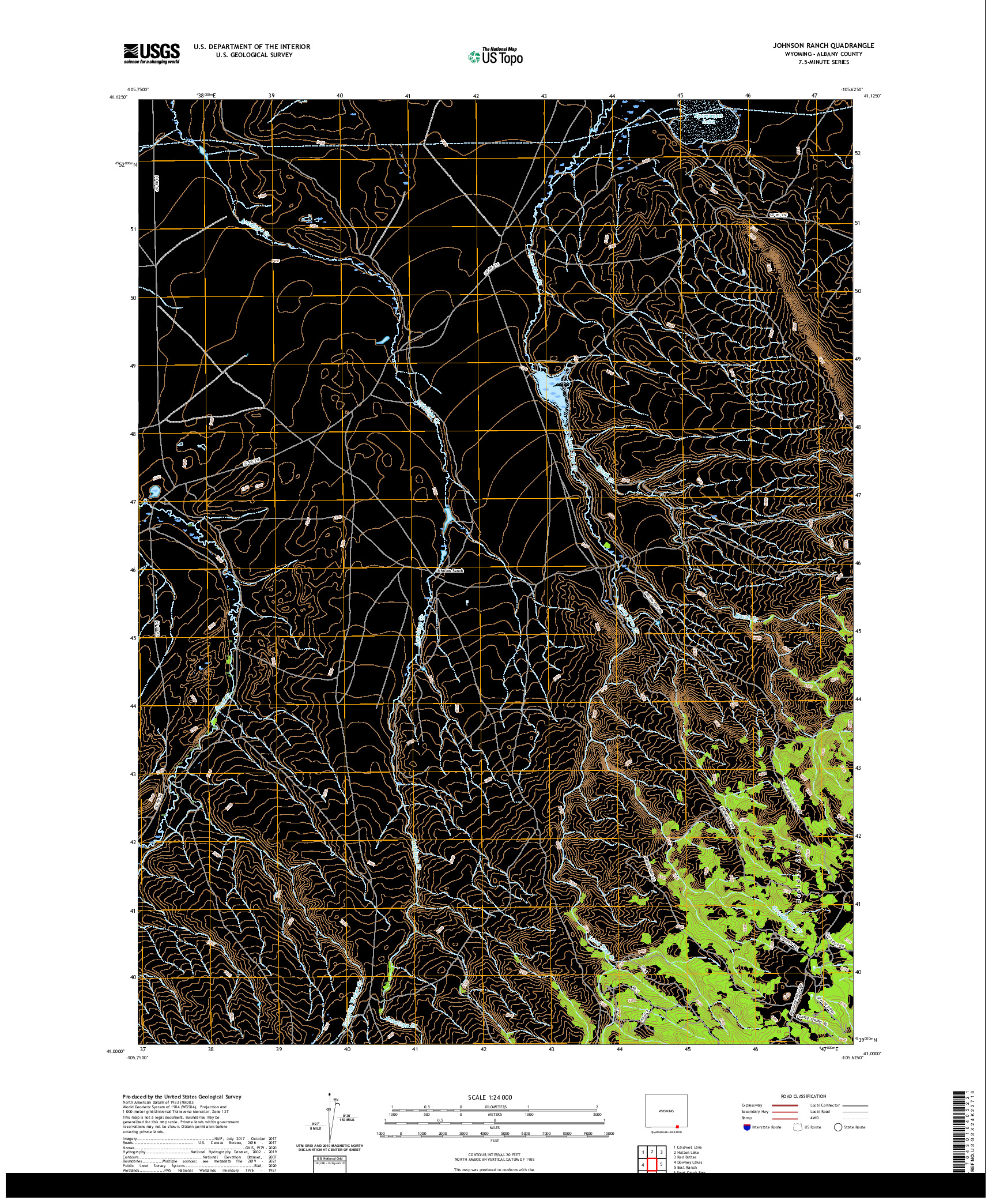 USGS US TOPO 7.5-MINUTE MAP FOR JOHNSON RANCH, WY 2021