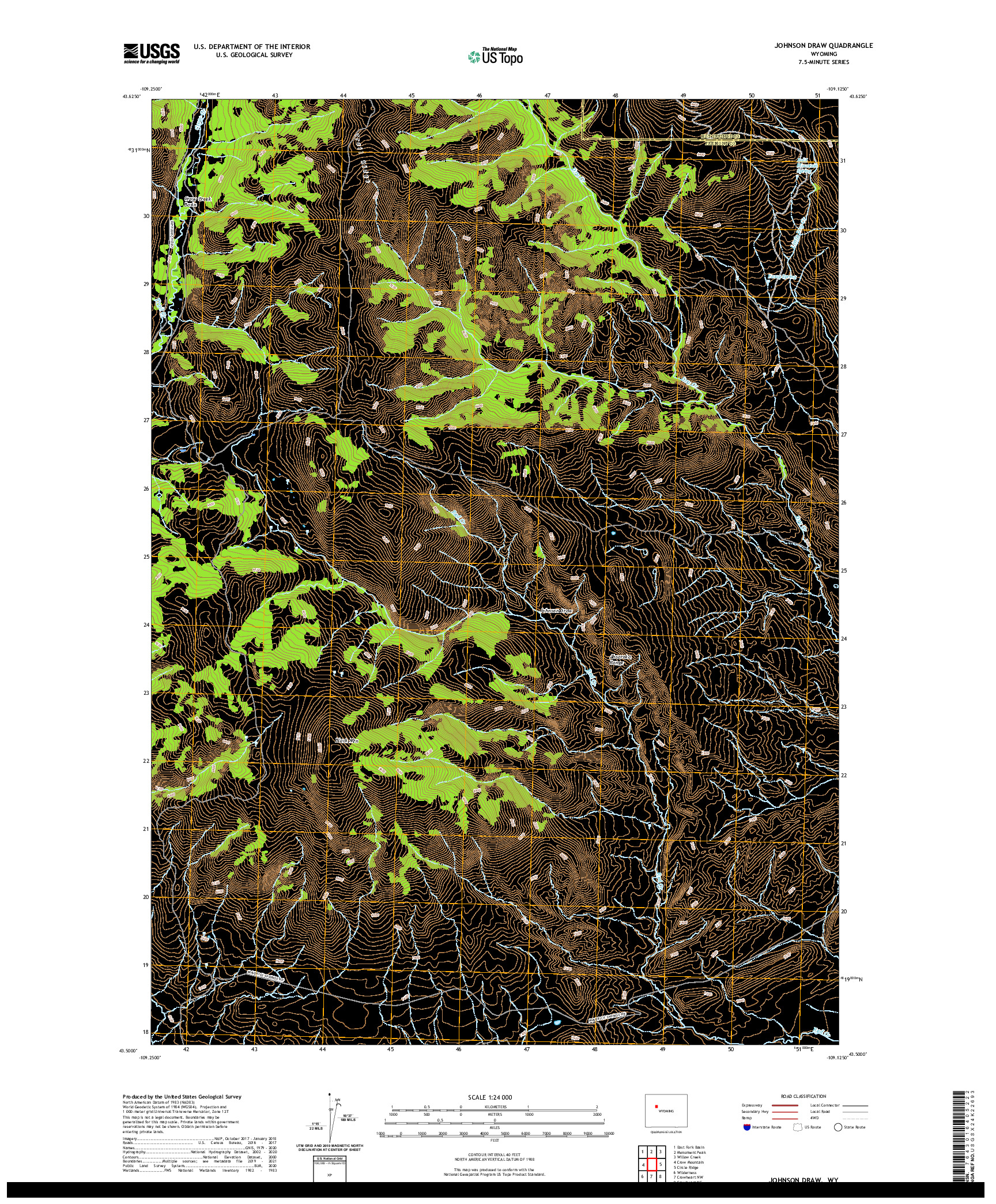 USGS US TOPO 7.5-MINUTE MAP FOR JOHNSON DRAW, WY 2021