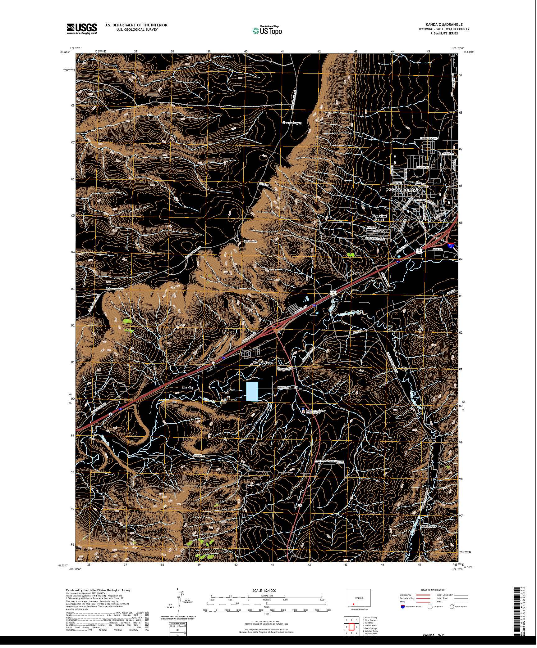 USGS US TOPO 7.5-MINUTE MAP FOR KANDA, WY 2021