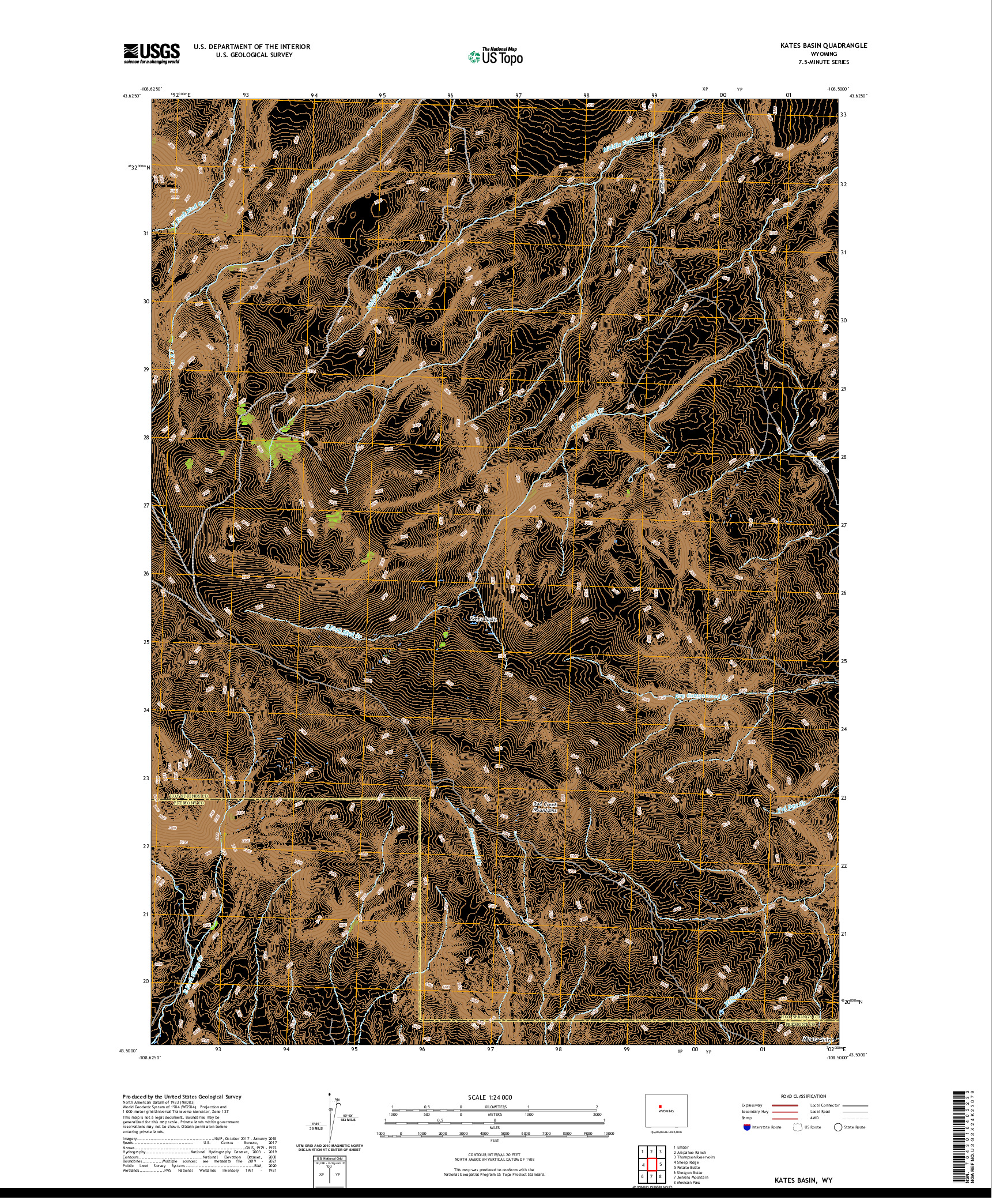 USGS US TOPO 7.5-MINUTE MAP FOR KATES BASIN, WY 2021