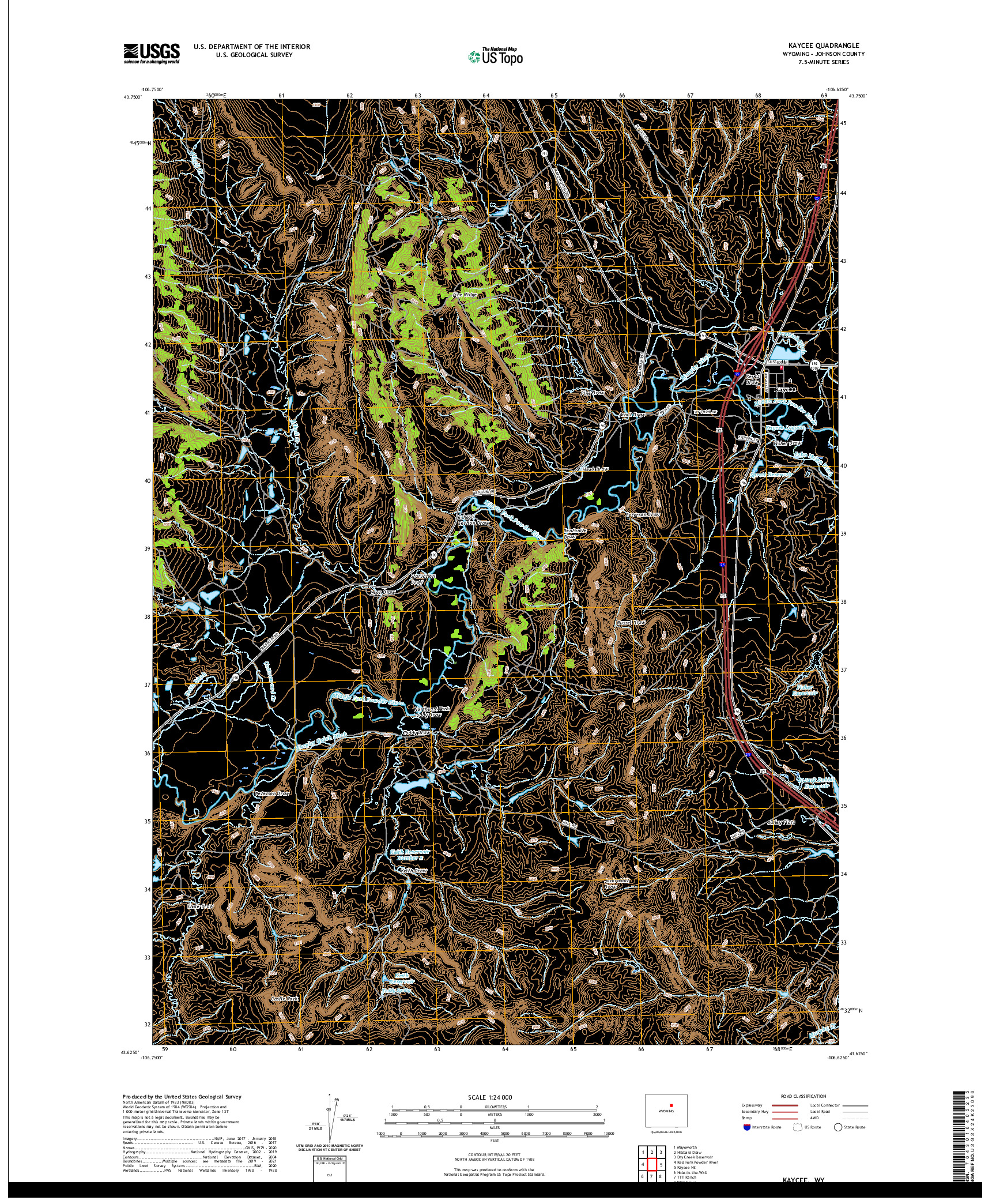 USGS US TOPO 7.5-MINUTE MAP FOR KAYCEE, WY 2021