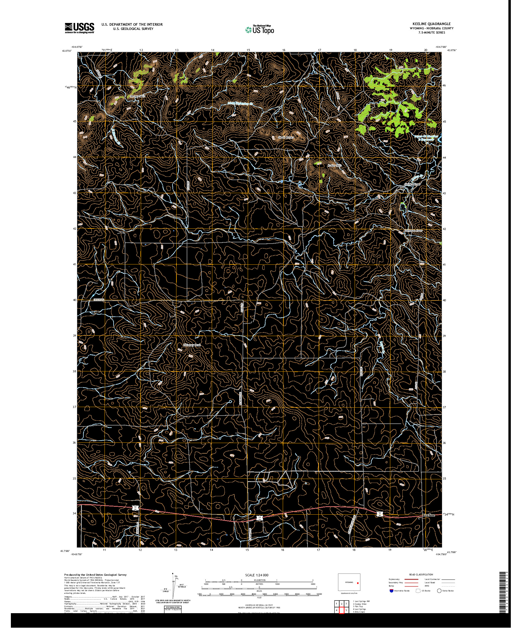 USGS US TOPO 7.5-MINUTE MAP FOR KEELINE, WY 2021