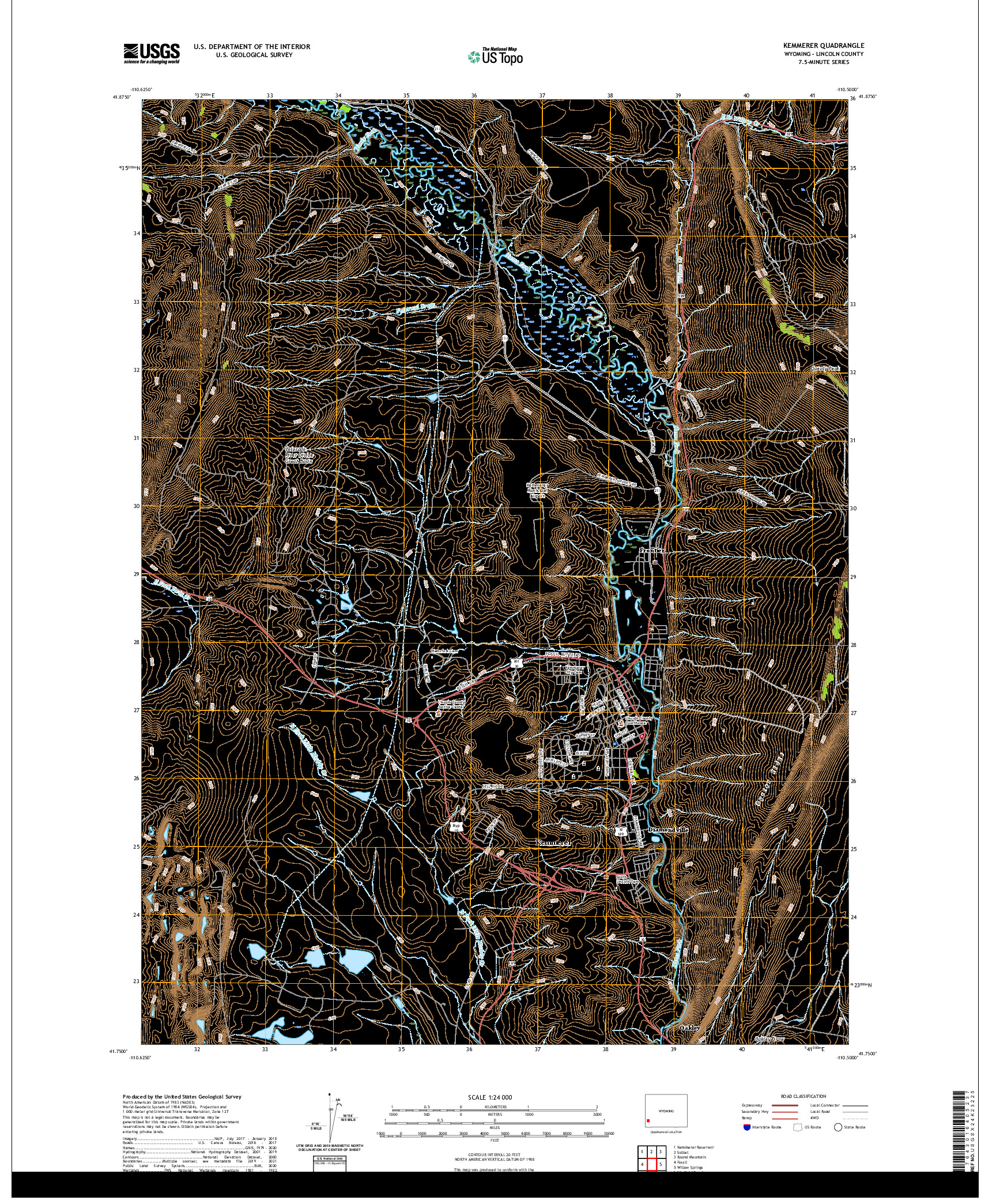 USGS US TOPO 7.5-MINUTE MAP FOR KEMMERER, WY 2021