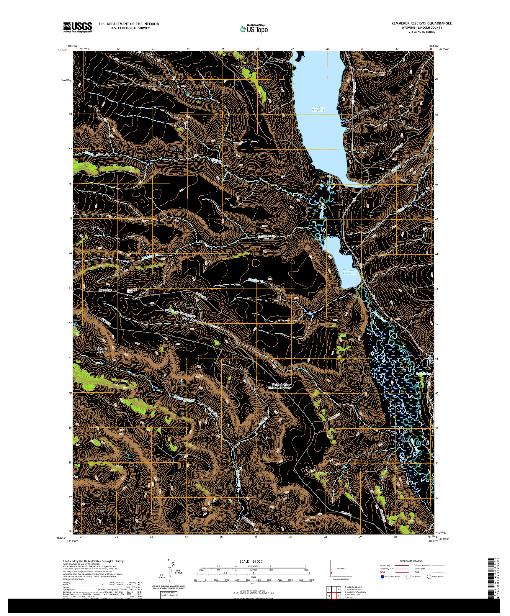 USGS US TOPO 7.5-MINUTE MAP FOR KEMMERER RESERVOIR, WY 2021