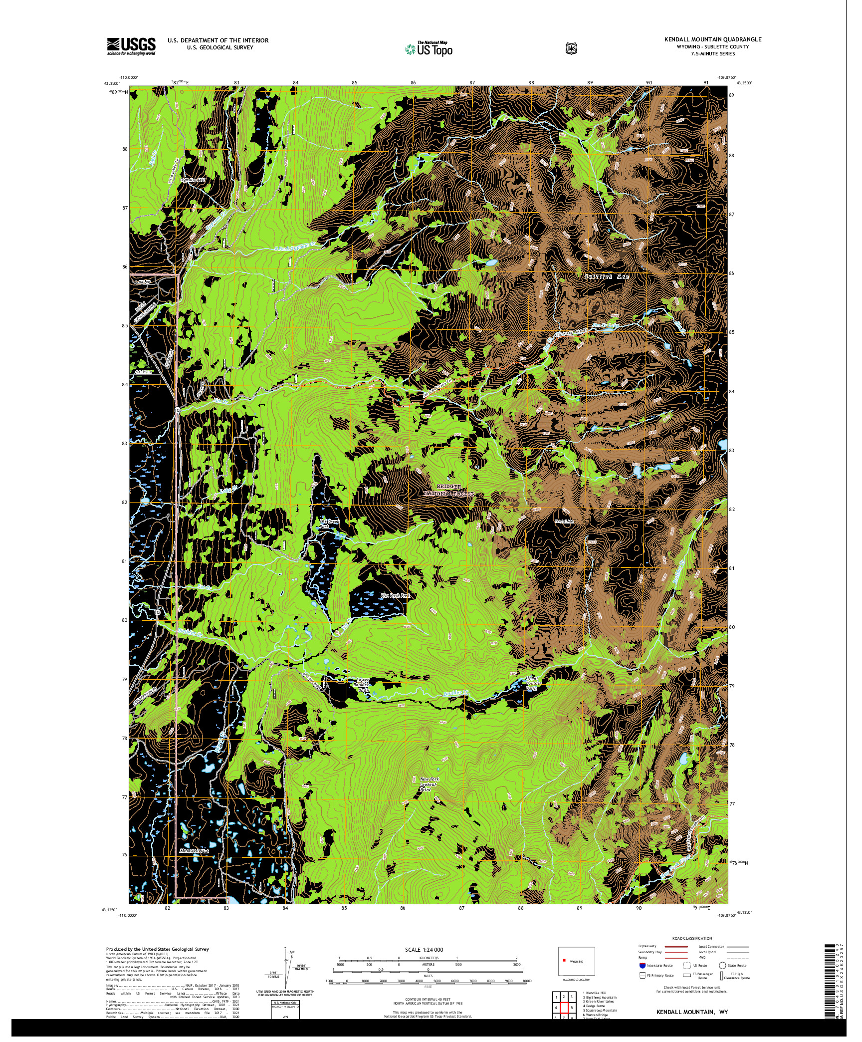 USGS US TOPO 7.5-MINUTE MAP FOR KENDALL MOUNTAIN, WY 2021