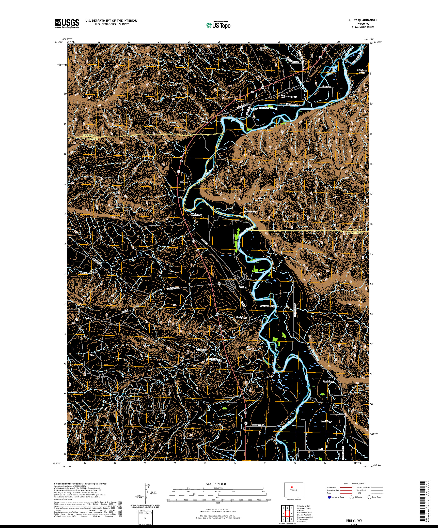 USGS US TOPO 7.5-MINUTE MAP FOR KIRBY, WY 2021