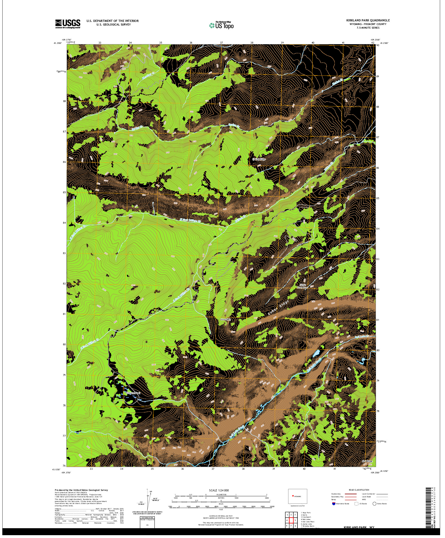 USGS US TOPO 7.5-MINUTE MAP FOR KIRKLAND PARK, WY 2021