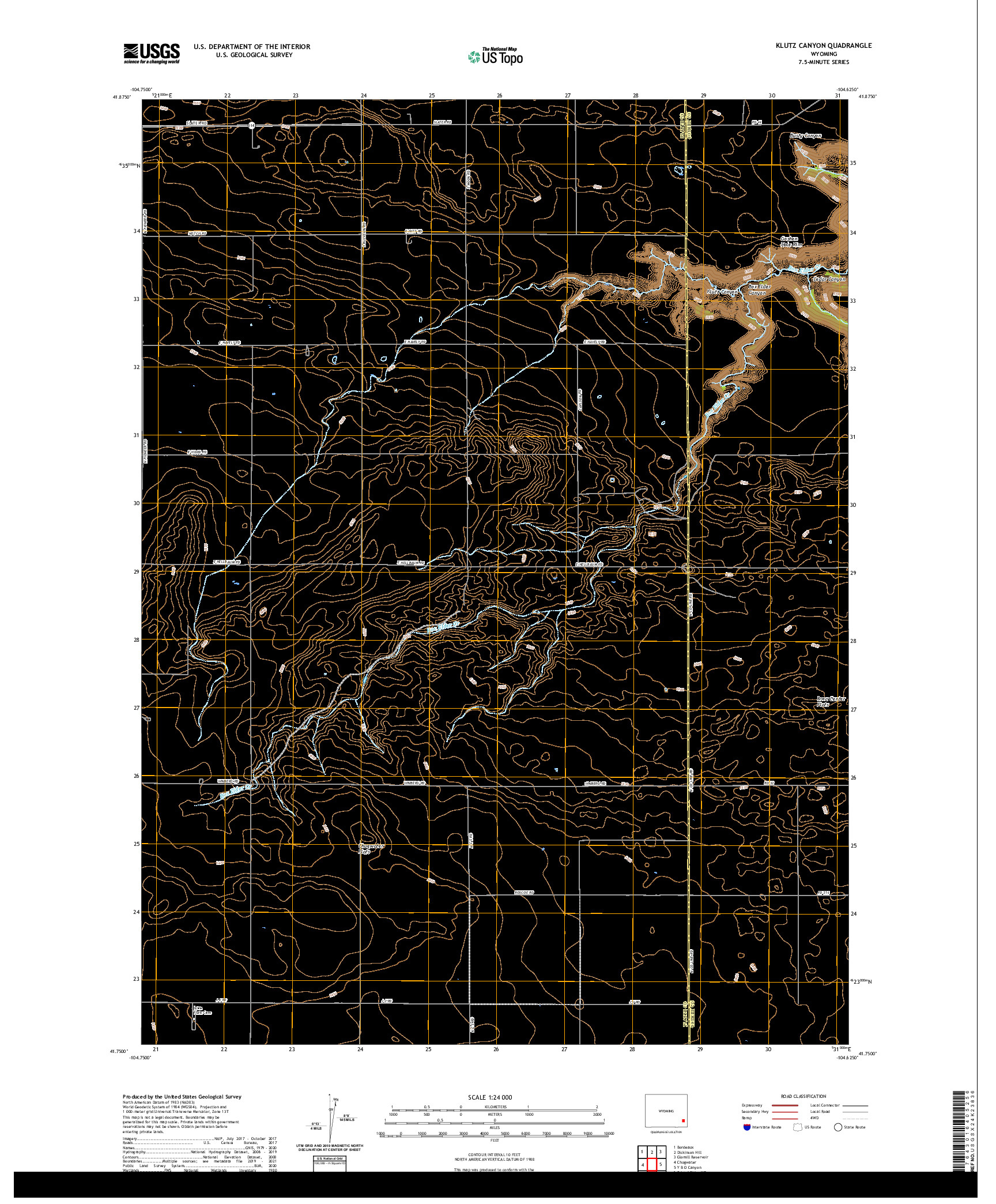 USGS US TOPO 7.5-MINUTE MAP FOR KLUTZ CANYON, WY 2021