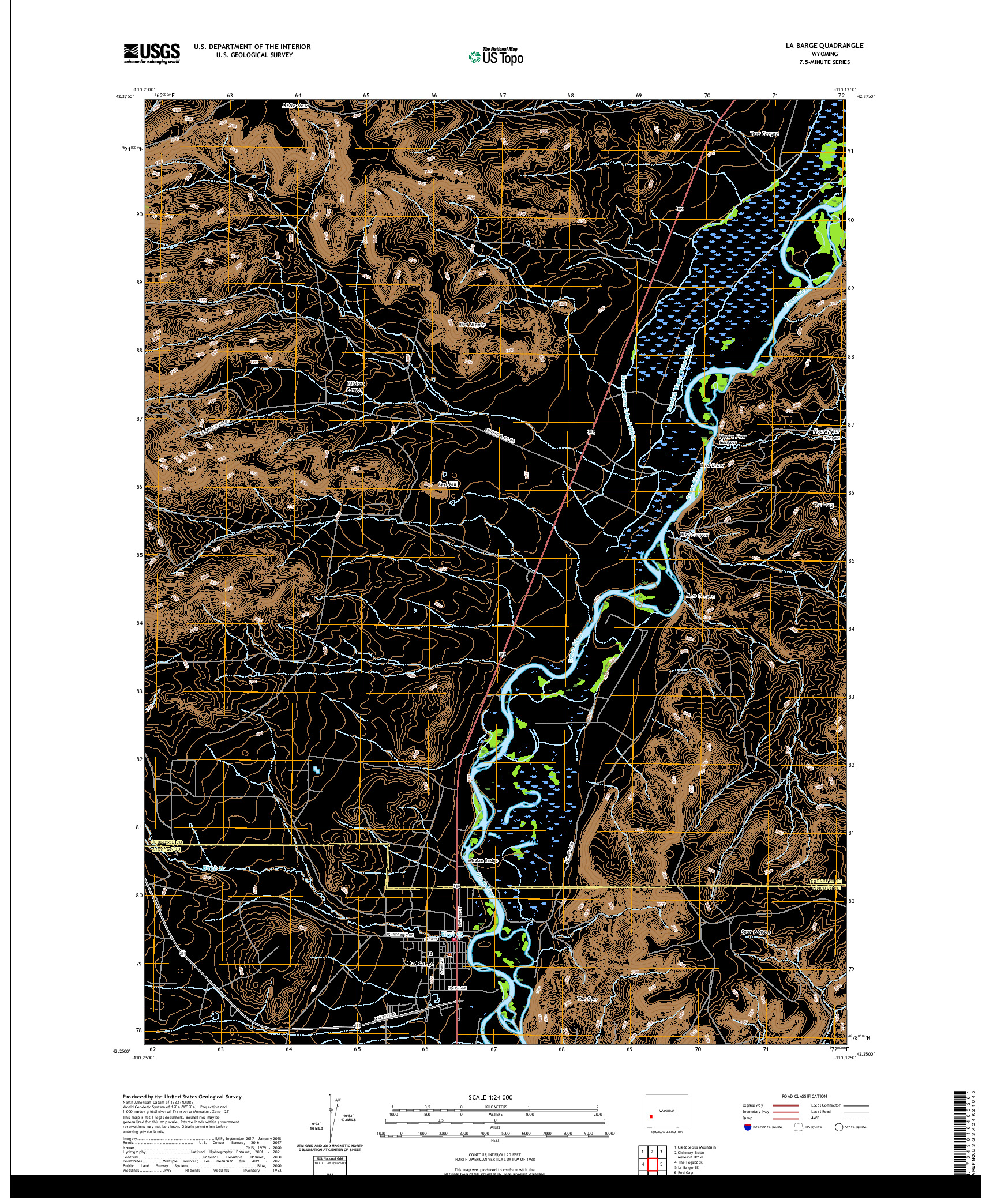 USGS US TOPO 7.5-MINUTE MAP FOR LA BARGE, WY 2021