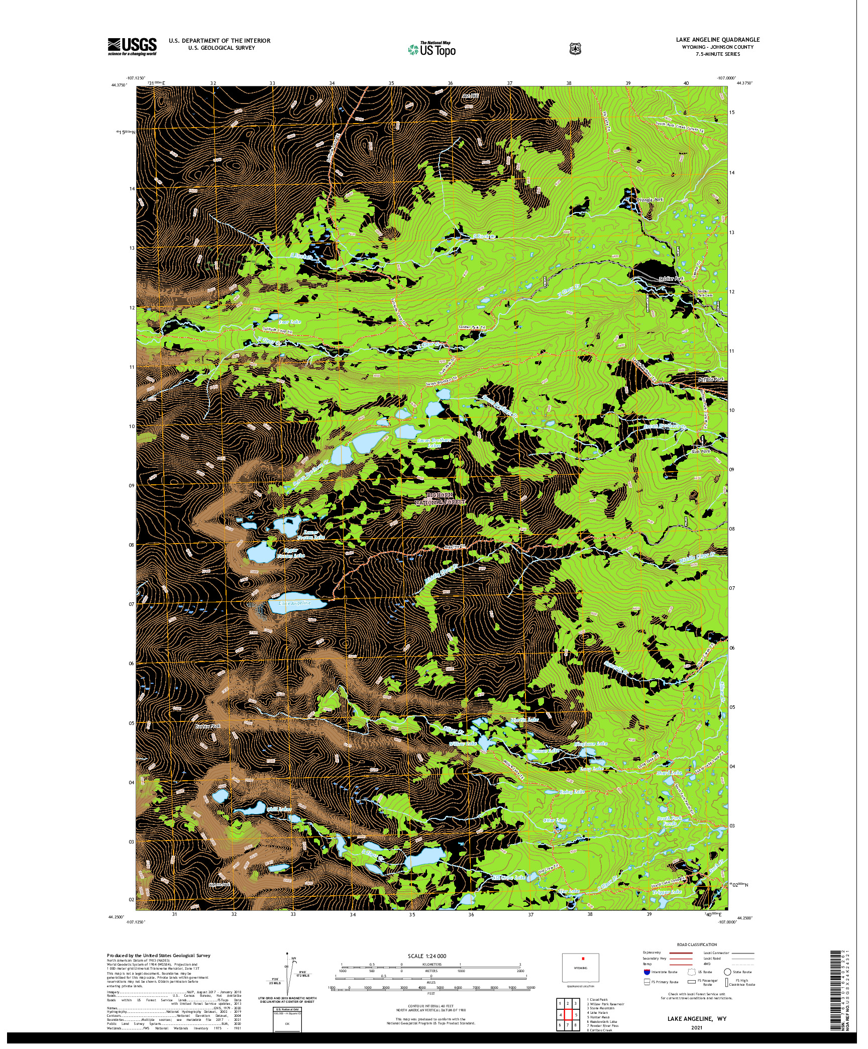 USGS US TOPO 7.5-MINUTE MAP FOR LAKE ANGELINE, WY 2021