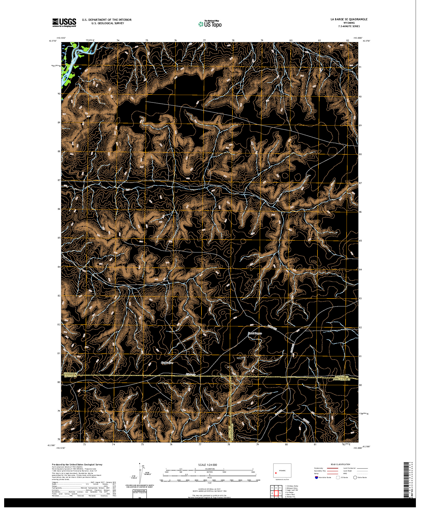 USGS US TOPO 7.5-MINUTE MAP FOR LA BARGE SE, WY 2021