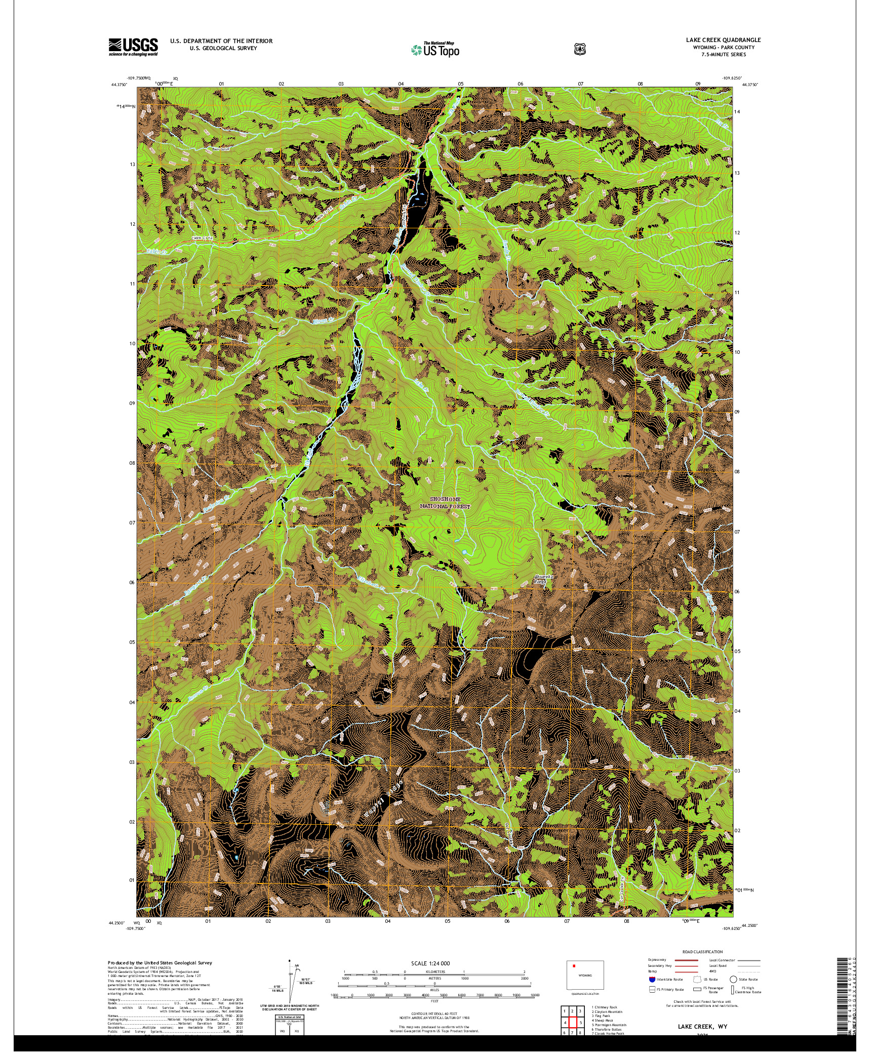 USGS US TOPO 7.5-MINUTE MAP FOR LAKE CREEK, WY 2021