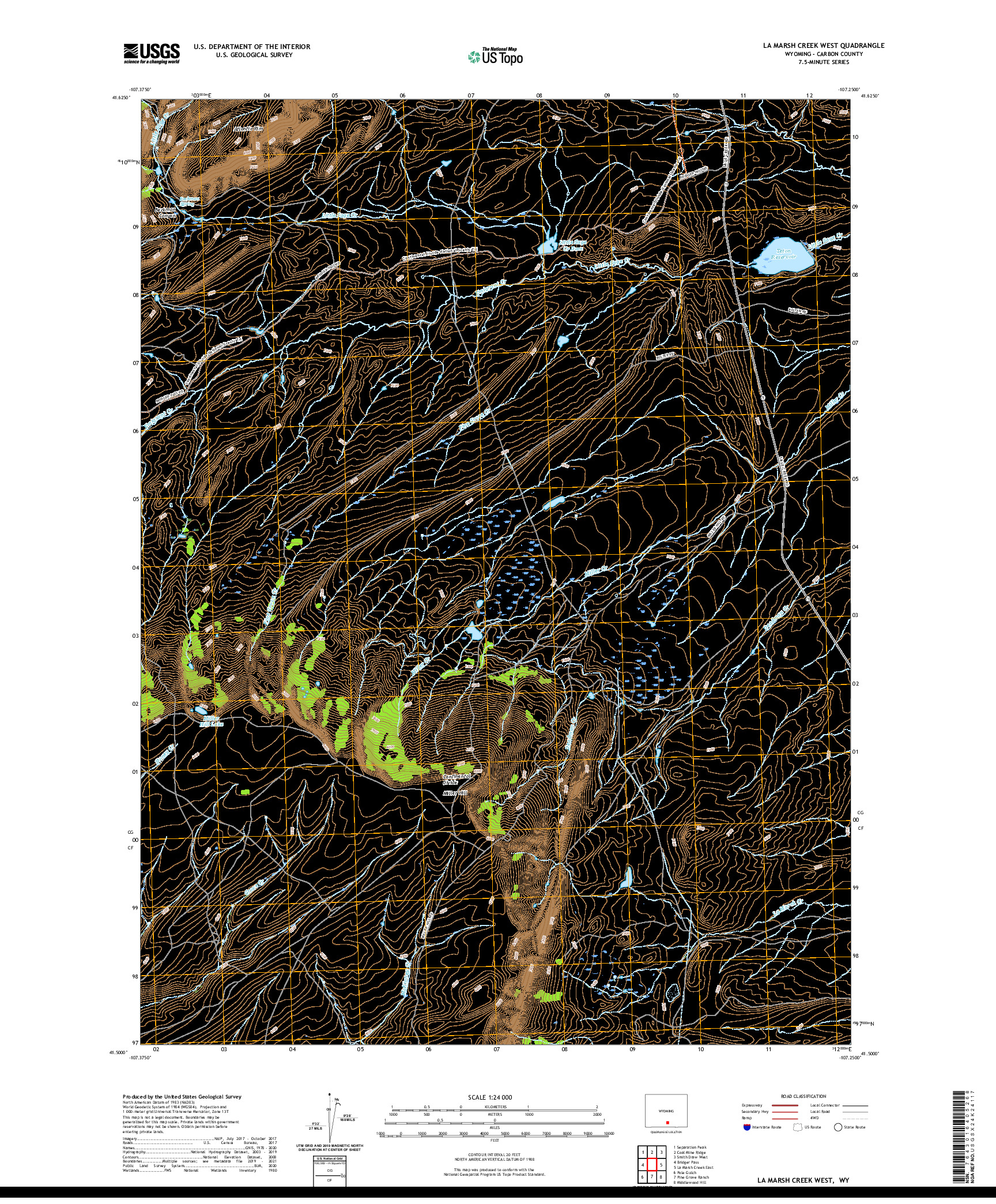 USGS US TOPO 7.5-MINUTE MAP FOR LA MARSH CREEK WEST, WY 2021