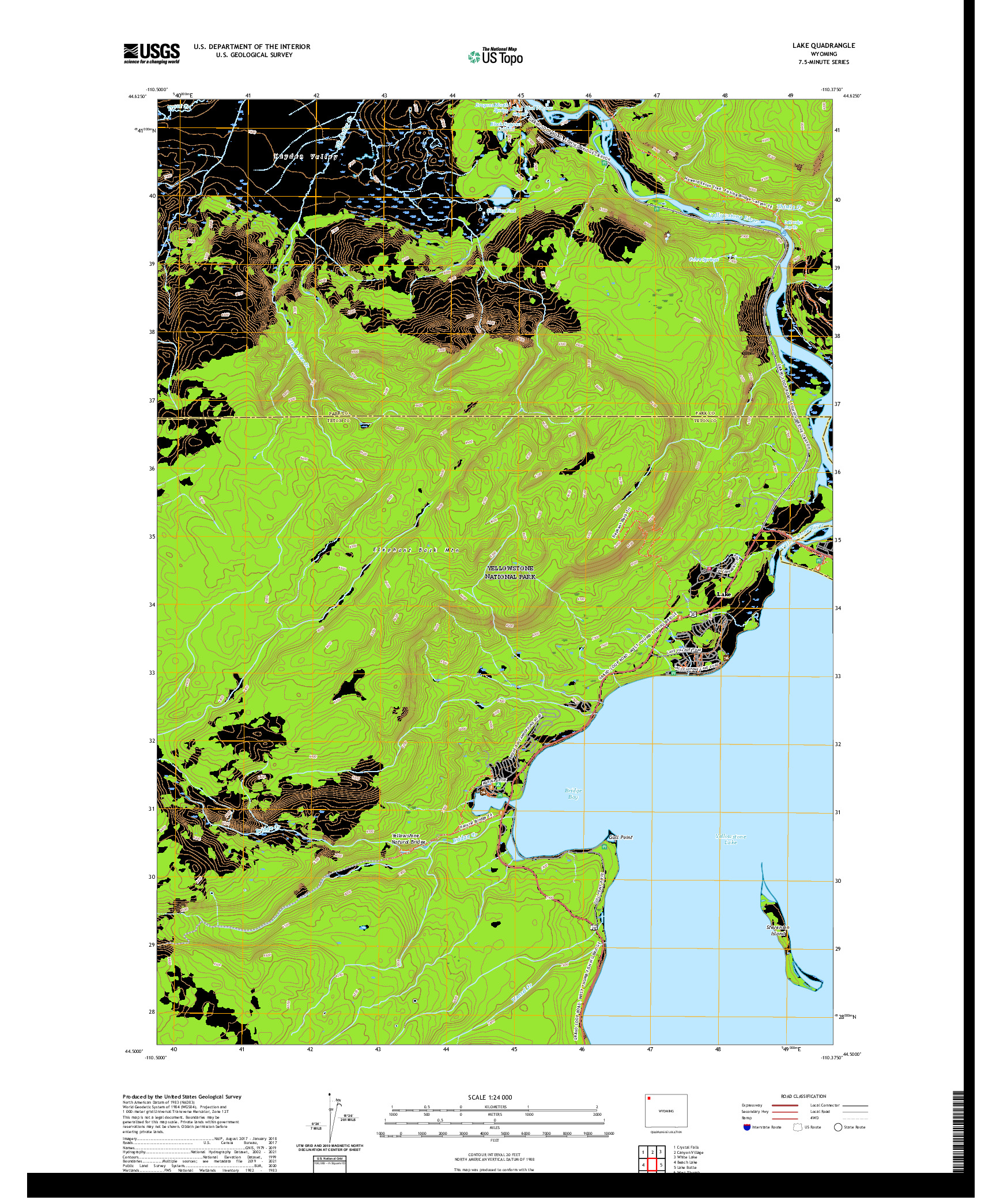 USGS US TOPO 7.5-MINUTE MAP FOR LAKE, WY 2021