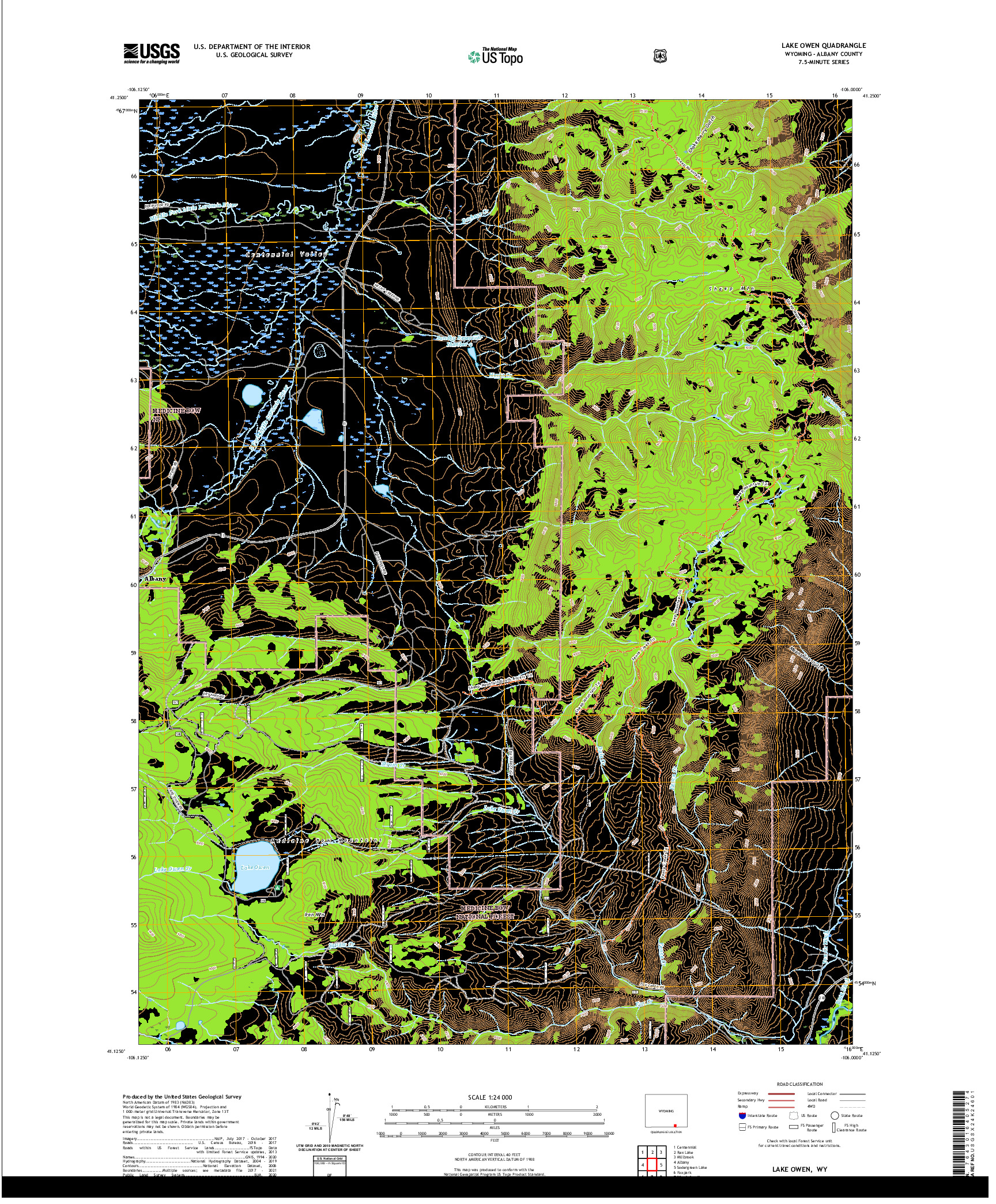 USGS US TOPO 7.5-MINUTE MAP FOR LAKE OWEN, WY 2021